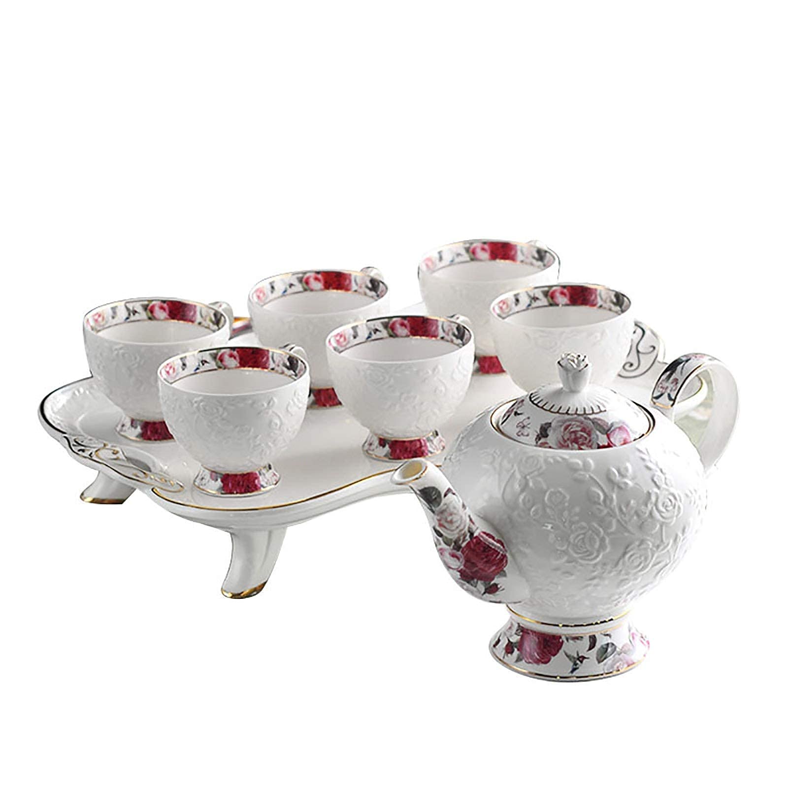 Elegant White Ceramic Tea Set with 1.1L Teapot - Perfect for Afternoon Tea, Coffee, and Relaxation - Handcrafted Relief Design for Home, Office, or Gift Giving