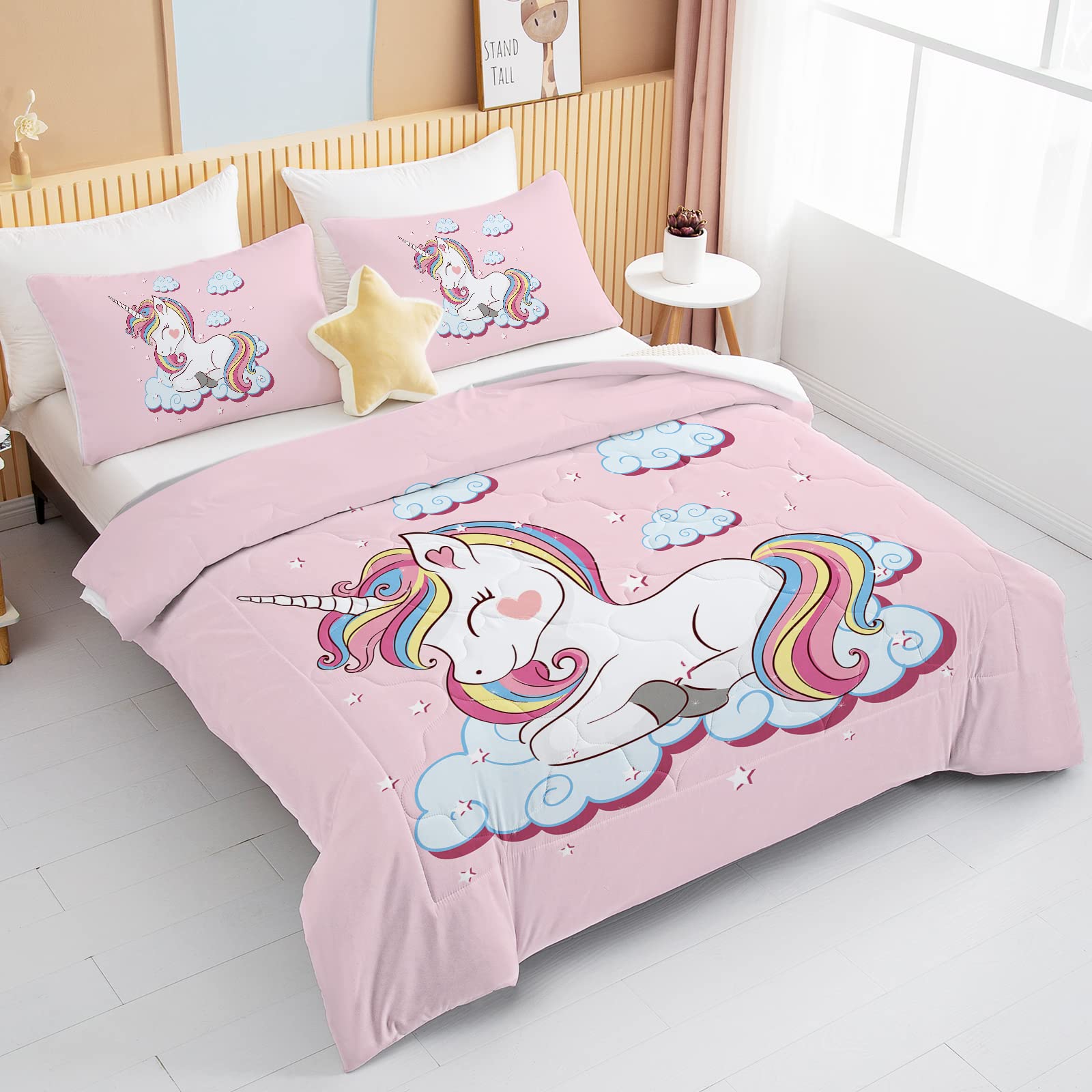 BEDMUST Twin Unicorn Comforter Set - Soft & Cozy 1 Comforter & 2 Pillow Shams for Girls' Bedroom Decor | Perfect for Kids, Teens & Fantasy Themed Rooms
