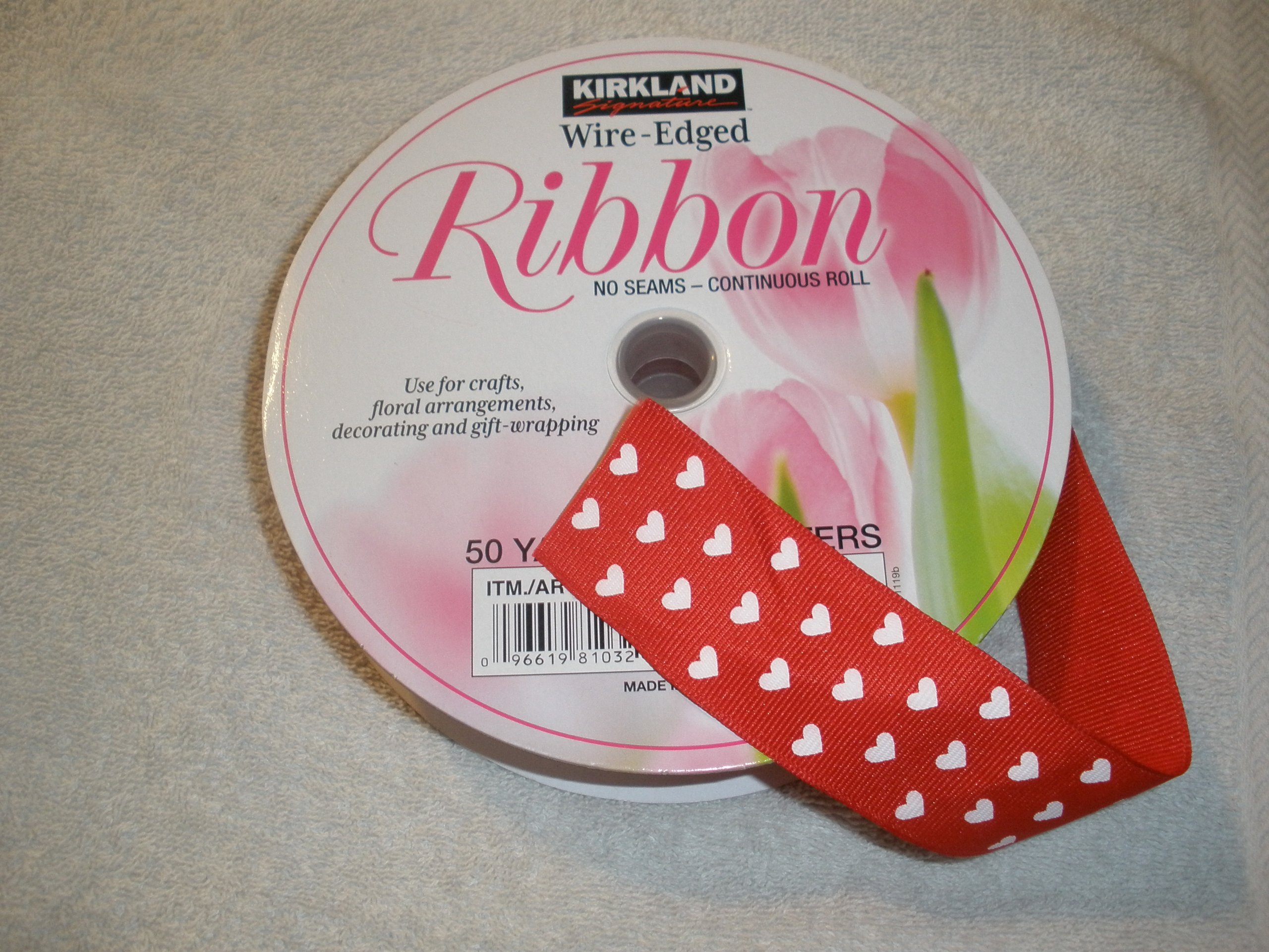 Premium Wire-Edged Ribbon - Red with White Hearts for Gift Wrapping, DIY Crafts, Wedding Decorations & Party Favors
