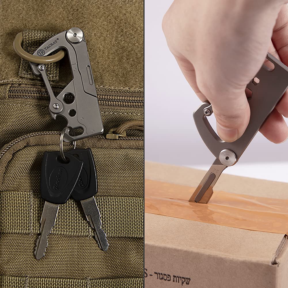 TACRAY Compact EDC Keychain Clip - Small Carabiner Key Holder with Quick Release, Anti-Lost Backpack Hook & Multitool (Bottle Opener + Flat Screwdriver) - Perfect for Outdoor, Hiking, Camping & Everyday Carry Essentials