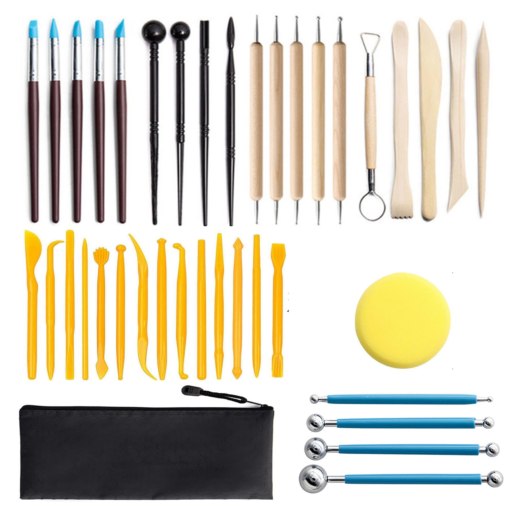 38 Pcs Double-Sided Clay Pottery Tools Set - Professional Sculpting, Modeling, Smoothing & Carving Kit for Ceramics, Polymer Clay & DIY Crafts - Perfect for Artists, Hobbyists & Classroom Projects