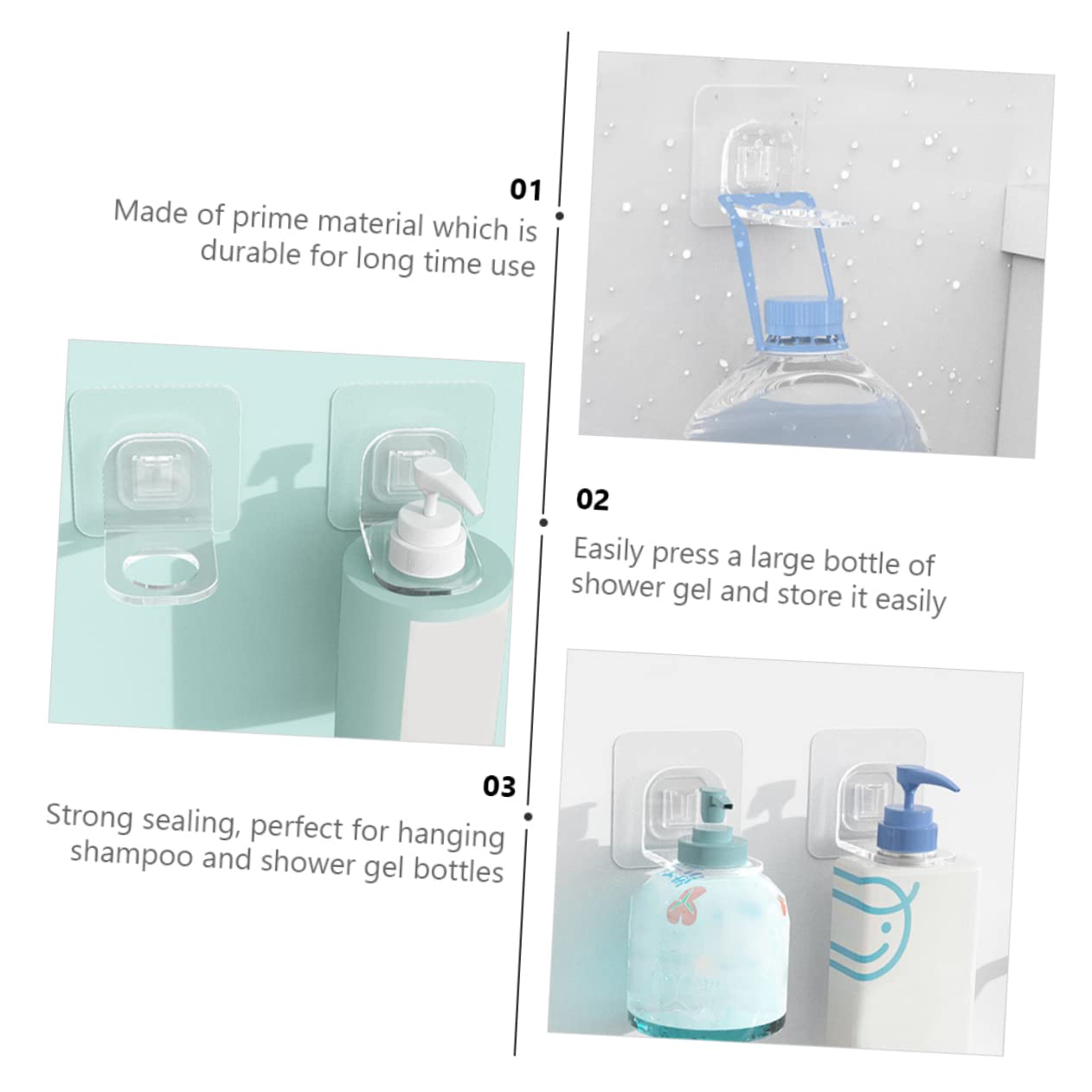 2-Pack Cabilock Wall Mounted Shampoo & Shower Gel Holders - Anti-Falling Bathroom Storage Brackets for Shampoo Bottles, Conditioners & Toiletries - Perfect for Showers, Bathrooms & Small Space Organization