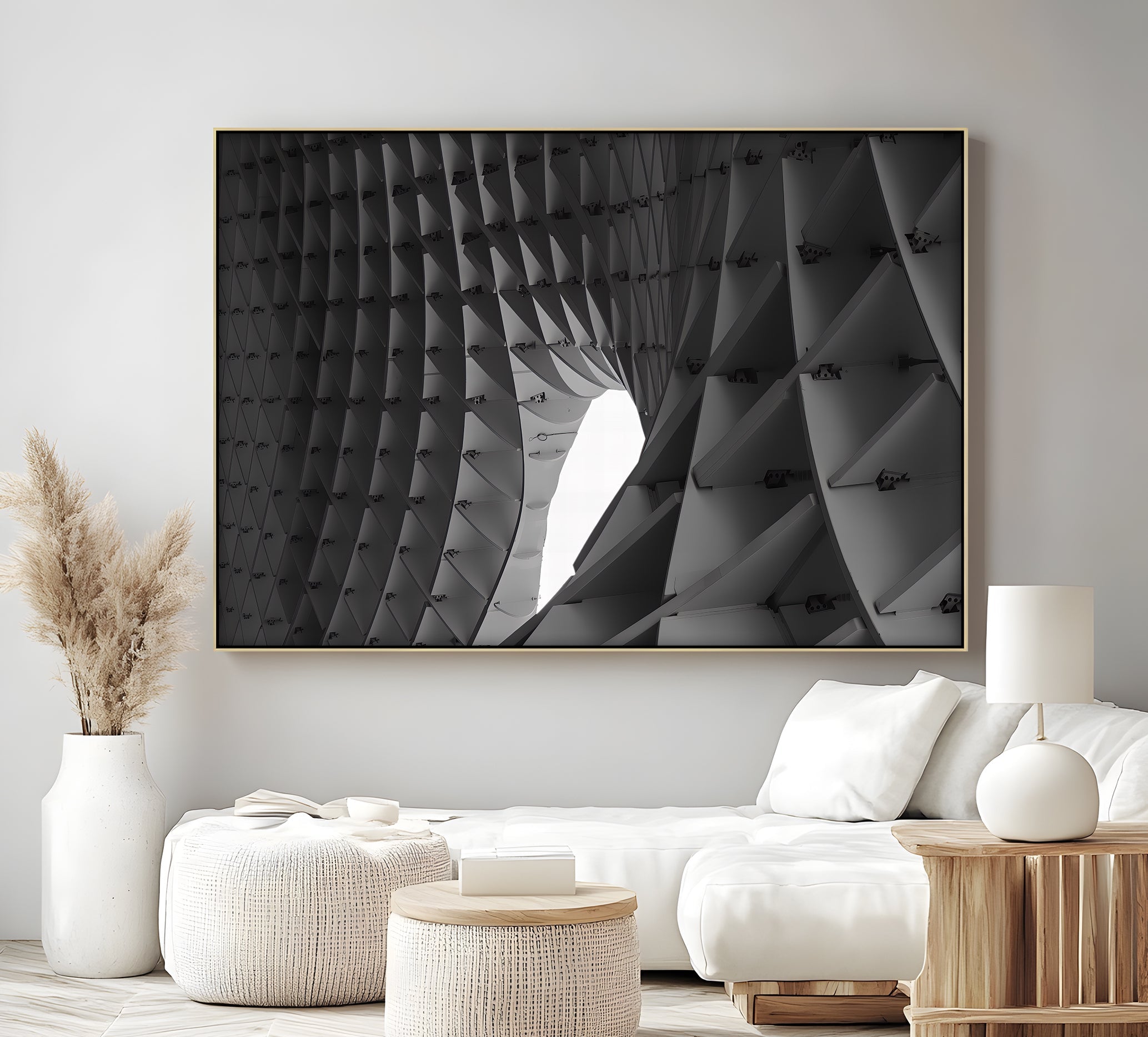 Abstract Structural Canvas Wall Art - Modern Geometric Home Decor for Living Room, Bedroom & Office | Framed Architectural Design Print