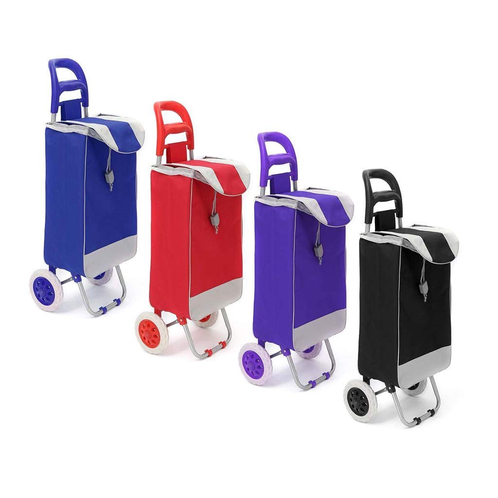 Foldable Collapsible Wagon Cart - 45L Heavy Duty Shopping Trolley with Wheels, Push Cart for Groceries, Beach, Picnic & Outdoor Activities - Blue Oxford Fabric Reusable Utility Cart