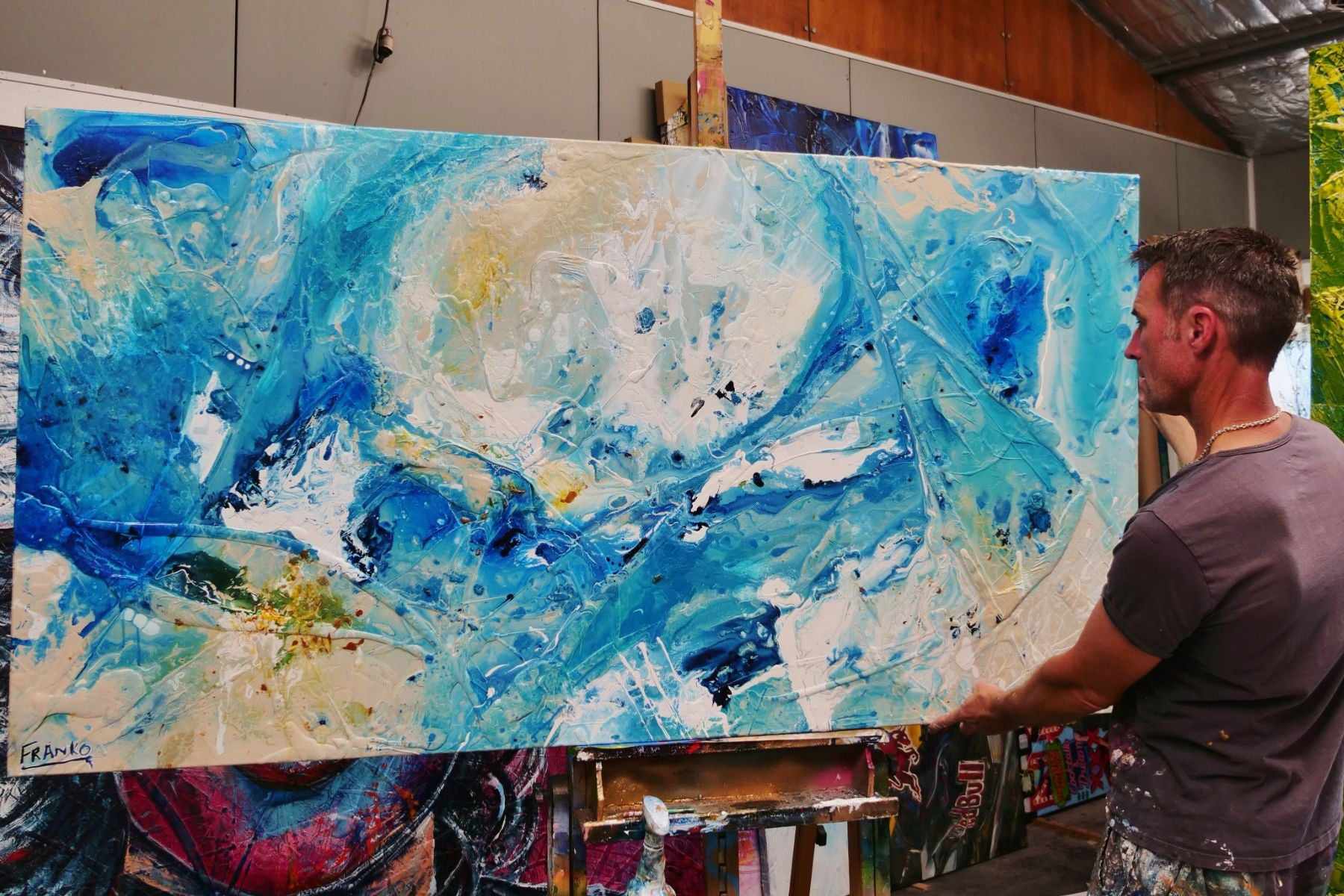 Abstract Blue Cream Textured Painting - 190cm x 100cm Modern Wall Art for Living Room, Bedroom & Office Decor | Aquarius Collection