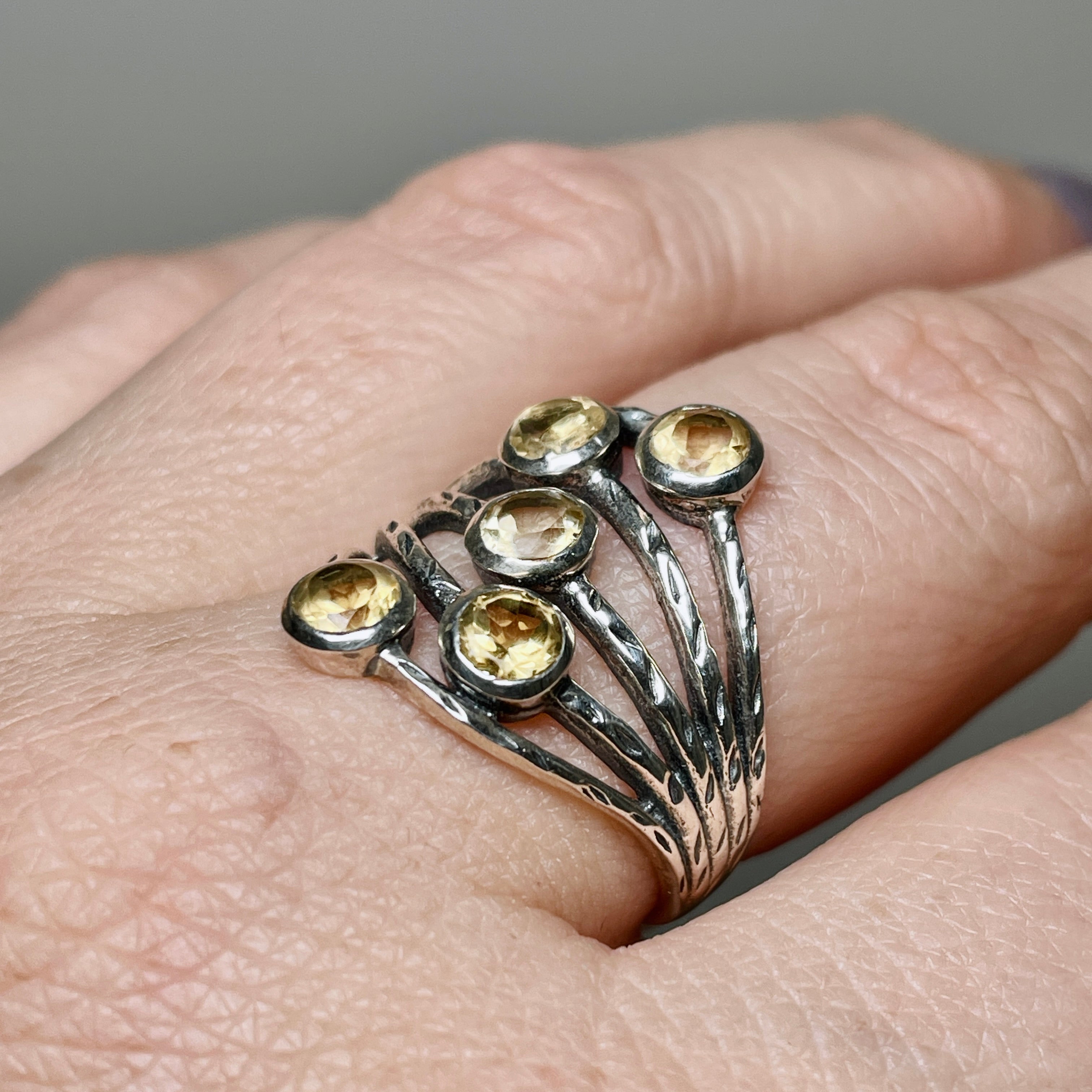 Faceted Citrine Gemstone Ring with Multi-Stone Accents R3875 - Elegant Jewelry for Women, Perfect for Parties, Weddings & Everyday Wear