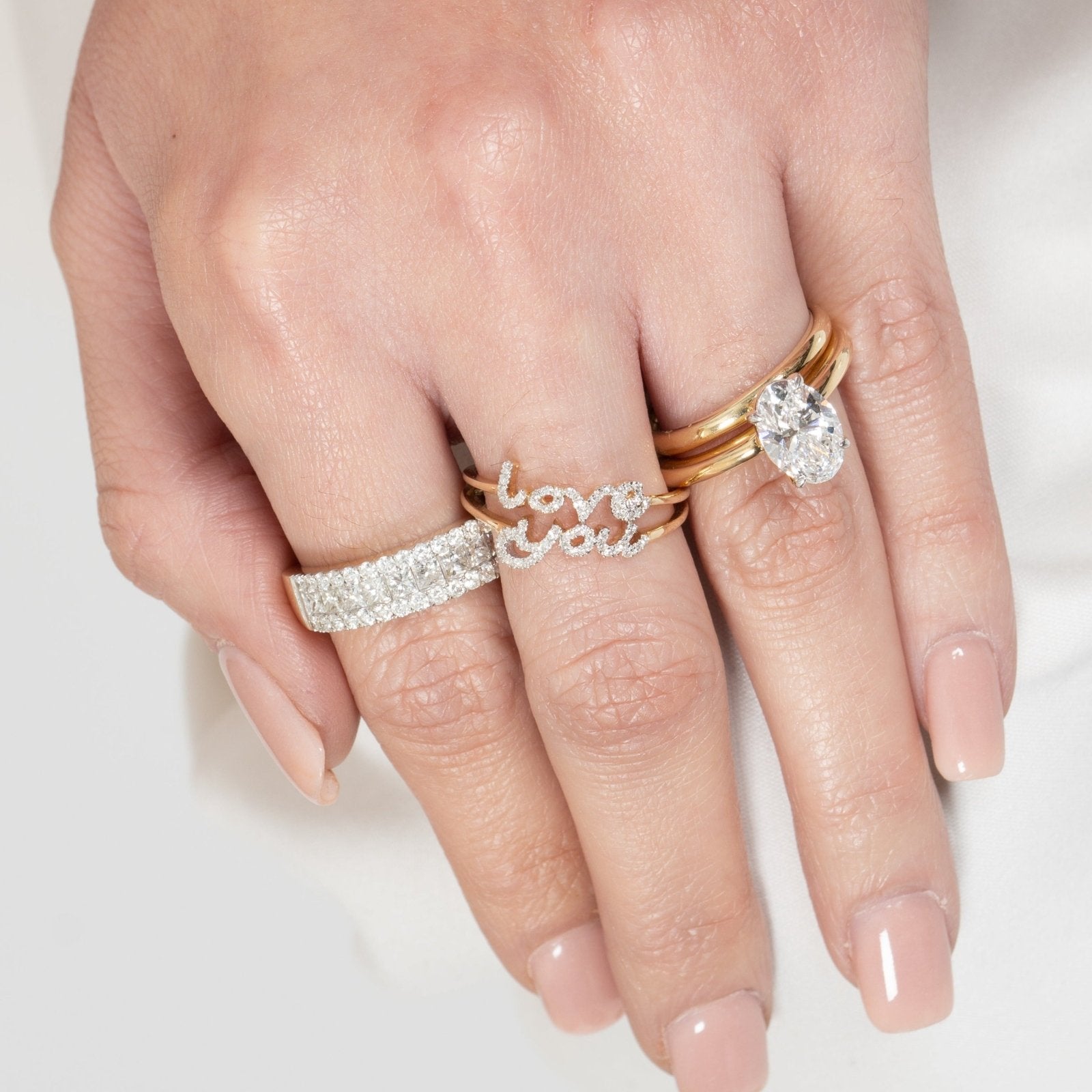 14K Yellow Gold Diamond Love You Script Ring - Elegant & Romantic Jewelry for Anniversaries, Engagements & Special Occasions