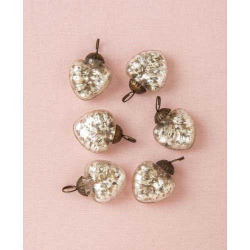 6 Pack Silver Mercury Glass Heart Ornaments - Elegant Christmas Tree Decorations for Holiday, Wedding, and Home Decor
