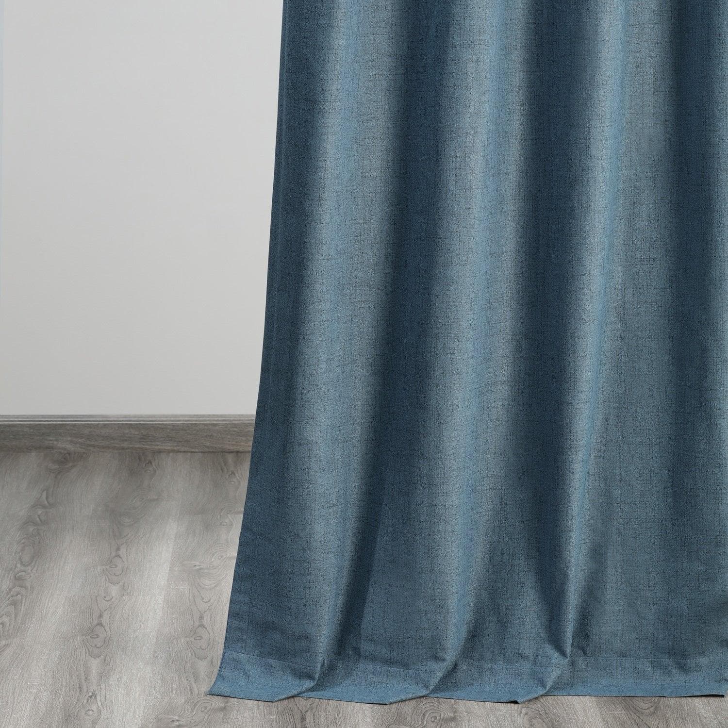 Ovation Blue Thermal Insulated Blackout Curtains - Noise Reducing & Energy Efficient Linen Weave Drapes for Bedroom, Living Room & Home Theater