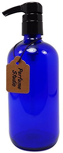 Premium Blue Cobalt Glass Boston Round Bottle with Dispensing Pump - 16oz Essential Oil Dispenser for Lotions, Soaps, Massage Oils & Hair Care | Perfect for Salons, Spas & DIY Beauty Products (Cobalt Blue)