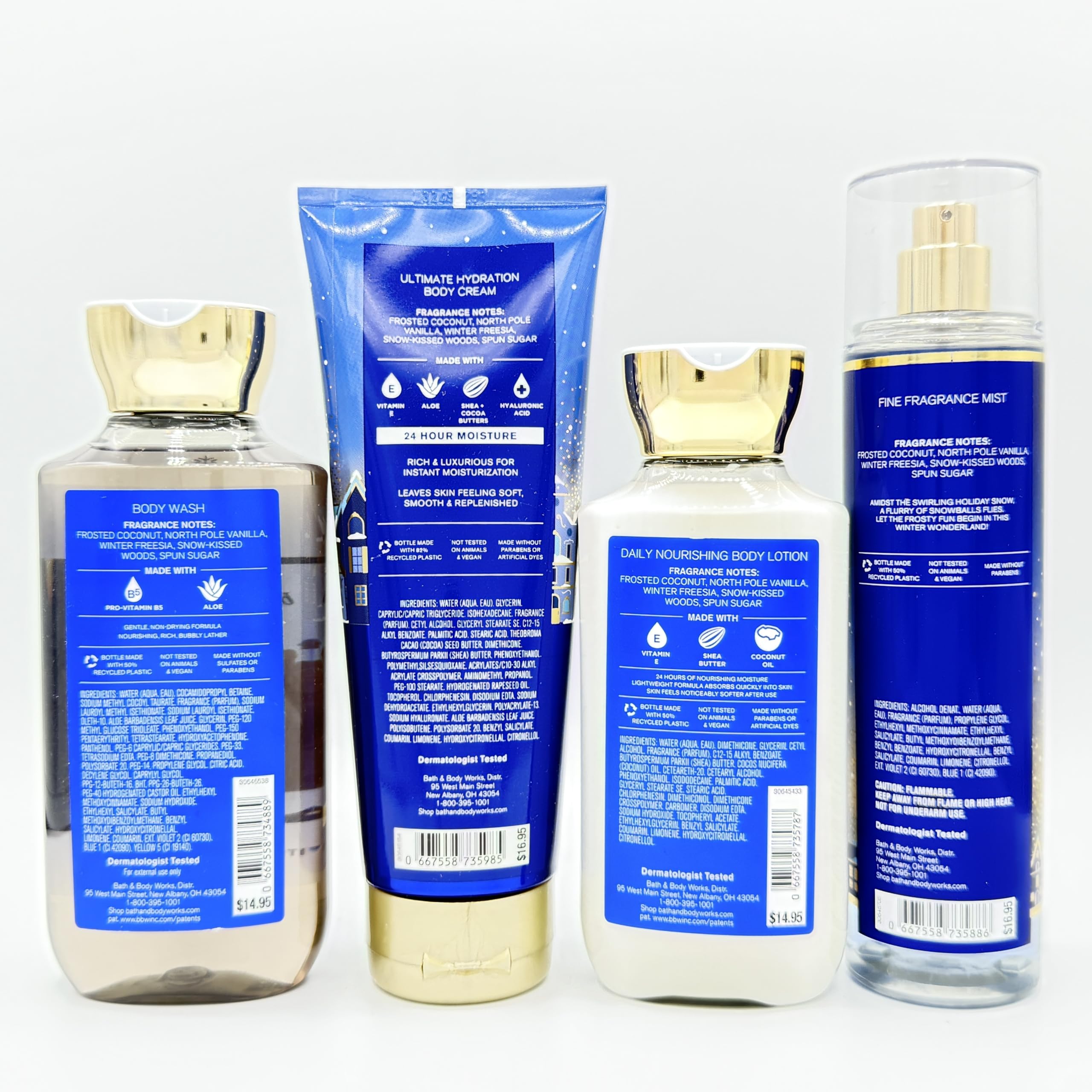 Frosted Coconut Snowball 4-Piece Bath & Body Gift Set - Moisturizing Body Wash, Hydrating Body Cream, Nourishing Lotion & Refreshing Mist | Perfect for Spa Day, Self-Care Routine & Holiday Gifts