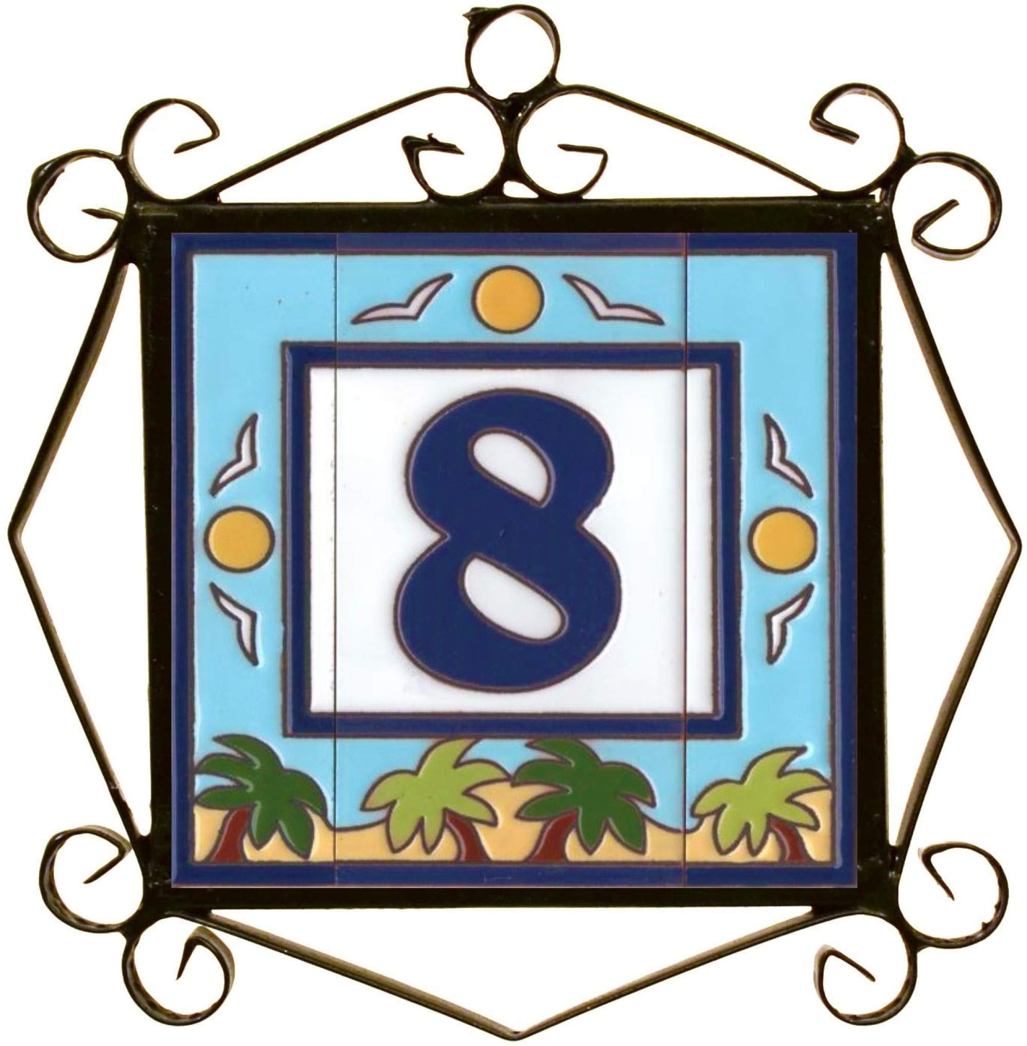 Authentic Spanish Beach Style Ceramic Tiles - House Numbers & Picture Frames Set of 9 | Perfect for Coastal Home Decor, Address Plaques & Wall Art Displays