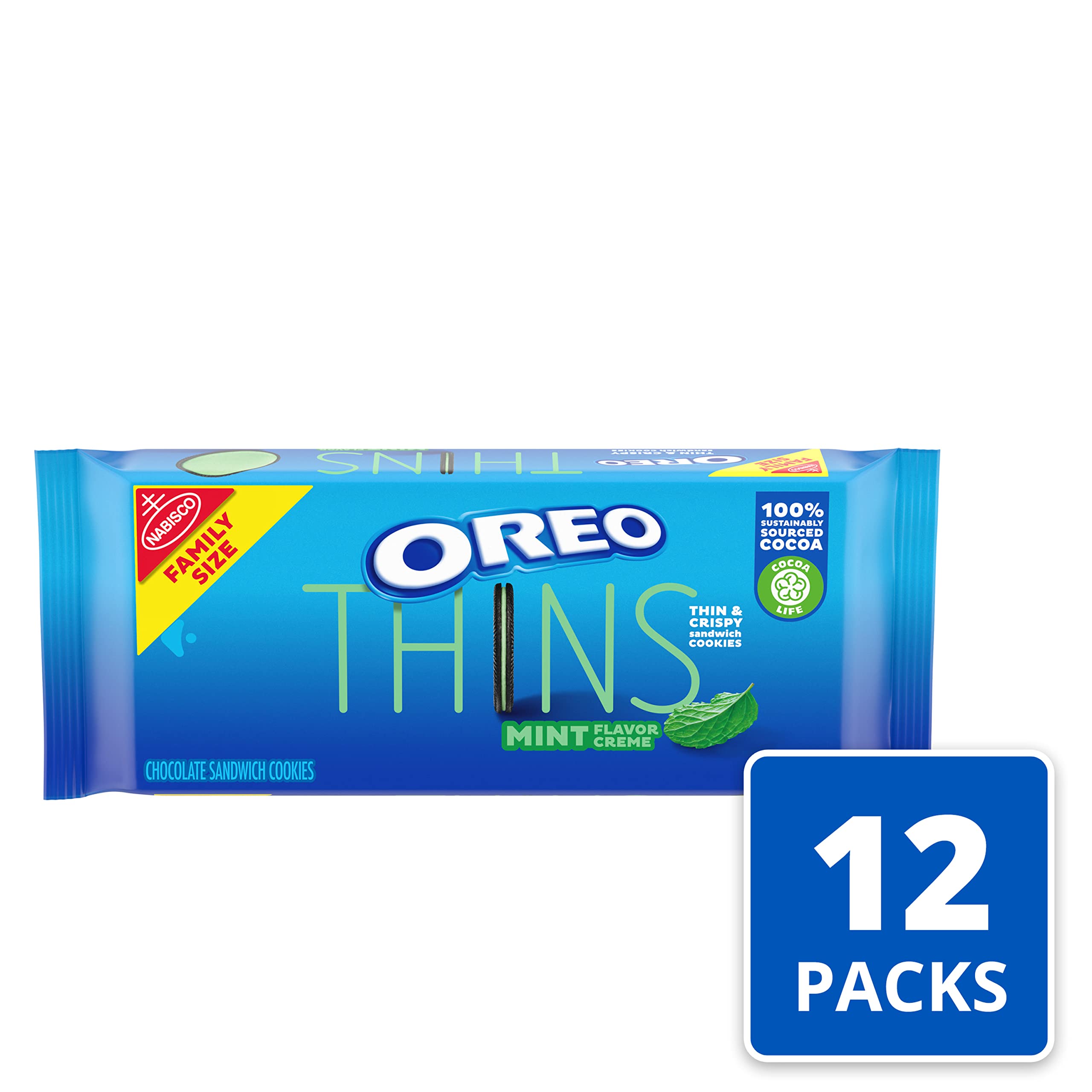 OREO Thins Mint Creme Chocolate Sandwich Cookies, Family Size Pack of 12 (13.1 oz Each) - Perfect for Parties, Snacking & Gift Giving