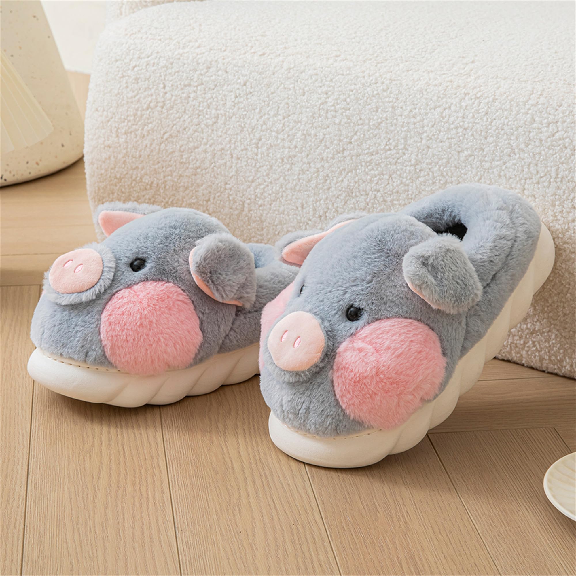 LANFIRE Women's Cotton Plush Pig Slippers - Cozy Animal House Shoes for Indoor Comfort & Relaxation - Perfect for Home, Lounge, and Gift Giving