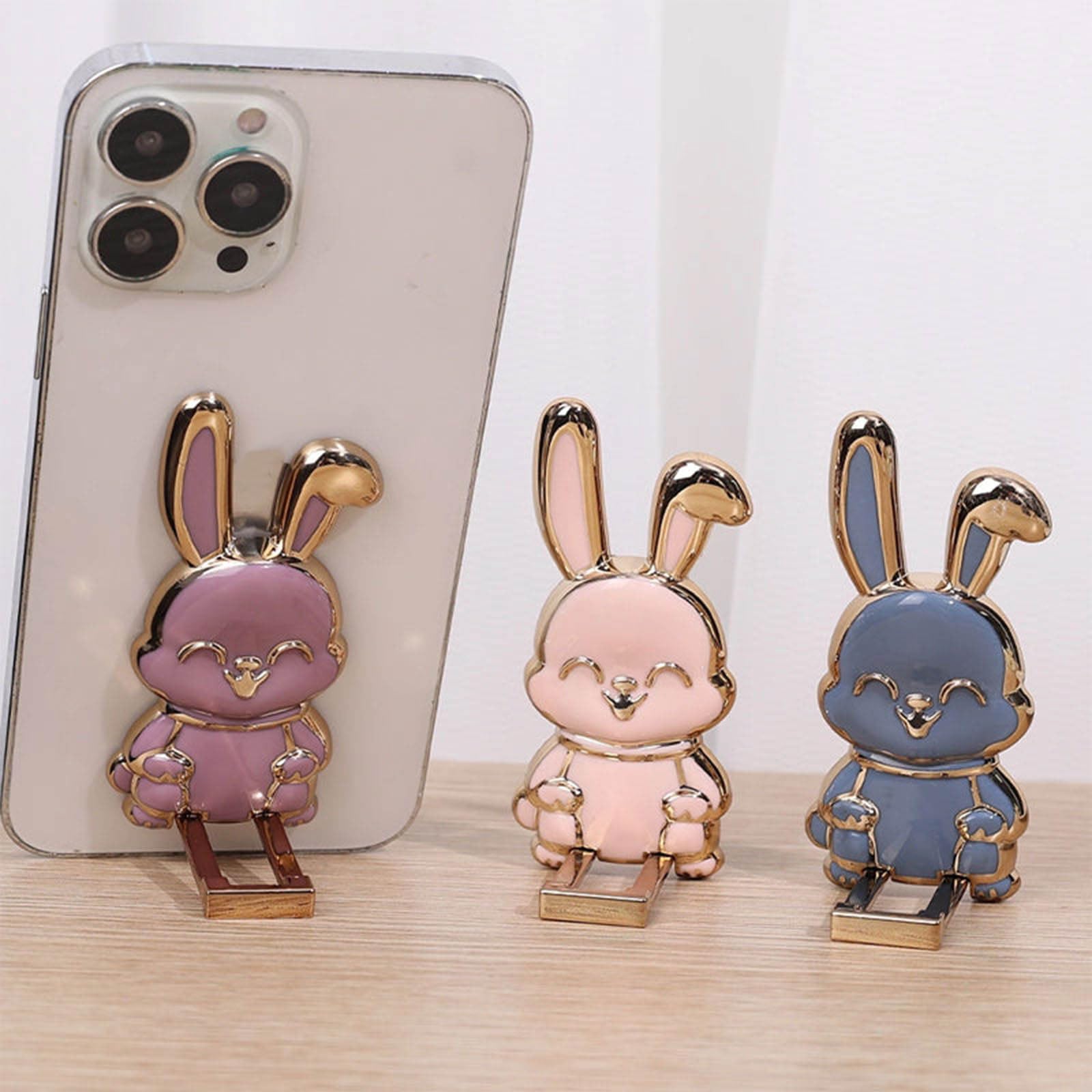 Foldable Bunny Cell Phone Stand - Cute Rabbit Phone Holder for Desk, Portable & Adjustable Bracket for All Smartphones - Perfect for Watching Videos, Video Calls & Hands-Free Use (Purple)