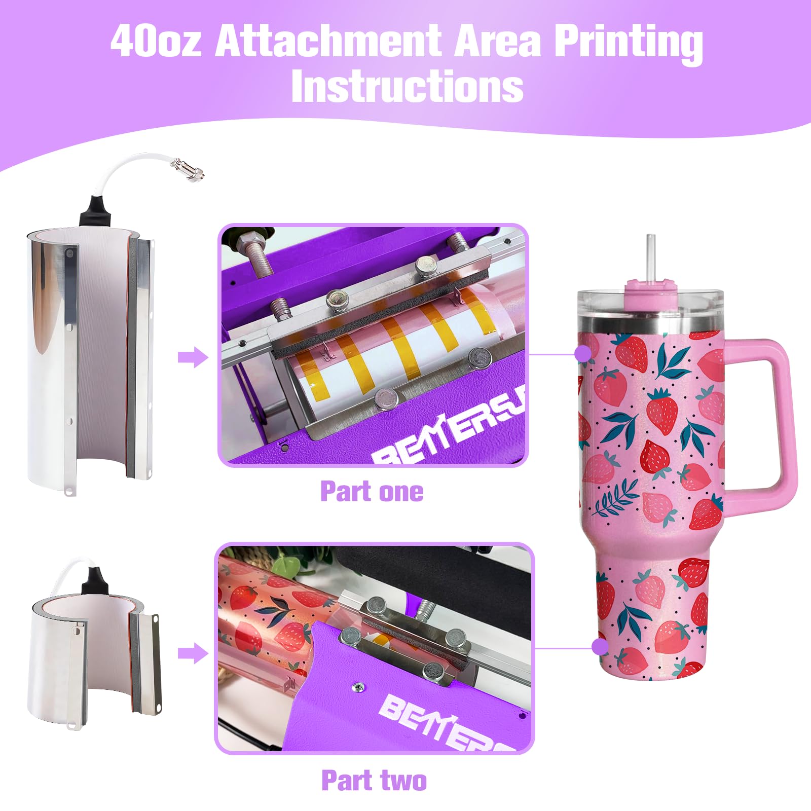 BetterSub 3-in-1 Sublimation Heat Press Machine for 11oz-40oz Tumbler Mugs - Compatible with 11oz, 15oz, 16oz, 20oz, 30oz & 40oz Straight/Skinny Tumblers - Purple Heat Transfer Mug Press for DIY Crafts, Gifts & Small Business Use