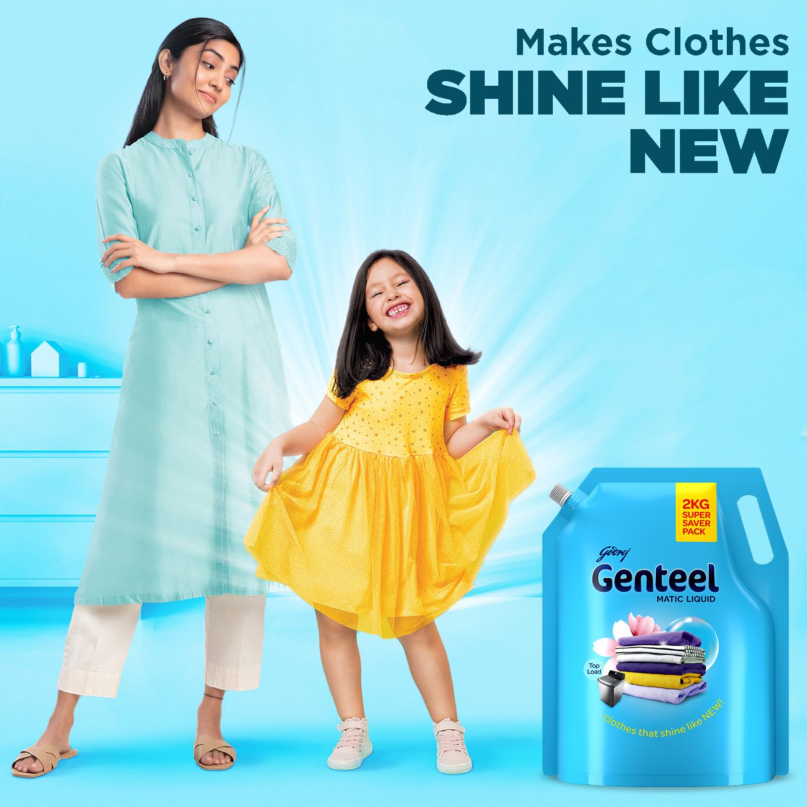 Genteel Matic Liquid Laundry Detergent Refill Pouch 2kg for Top Load Washers - Soda-Free Formula with Built-In Fabric Softener | Ideal for Families, Large Loads & Sensitive Skin | Perfect for Everyday Laundry, Baby Clothes & Delicate Fabrics