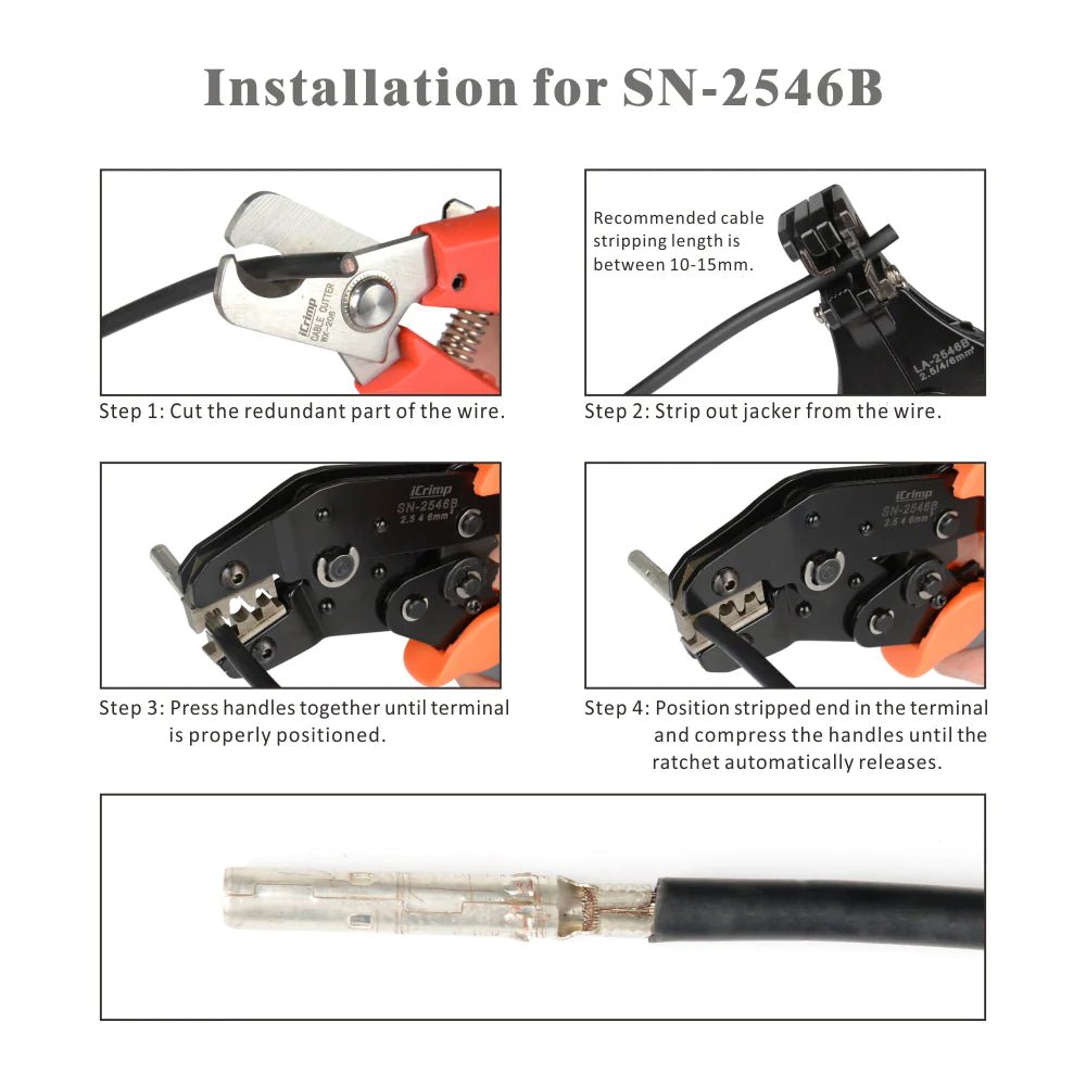 SN 2546B Solar PV Connector Crimping Tool for AWG14-10 (2.5/4/6mm²) Wires - Professional Solar Panel Cable Crimper for MC4 Connectors - Ideal for Solar System Installation & Maintenance