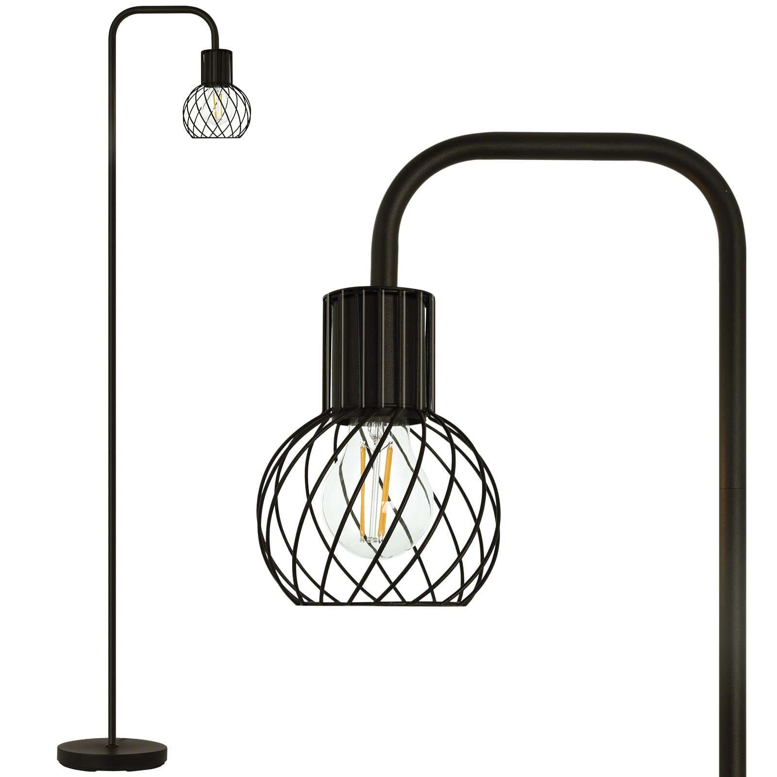 Vintage Industrial Floor Lamp - 6W LED Standing Lamp with Foot Switch, Minimalist Pole Design for Living Room, Bedroom, Office & Reading Nook | Black Farmhouse Modern Lighting for Home Decor & Cozy Ambiance