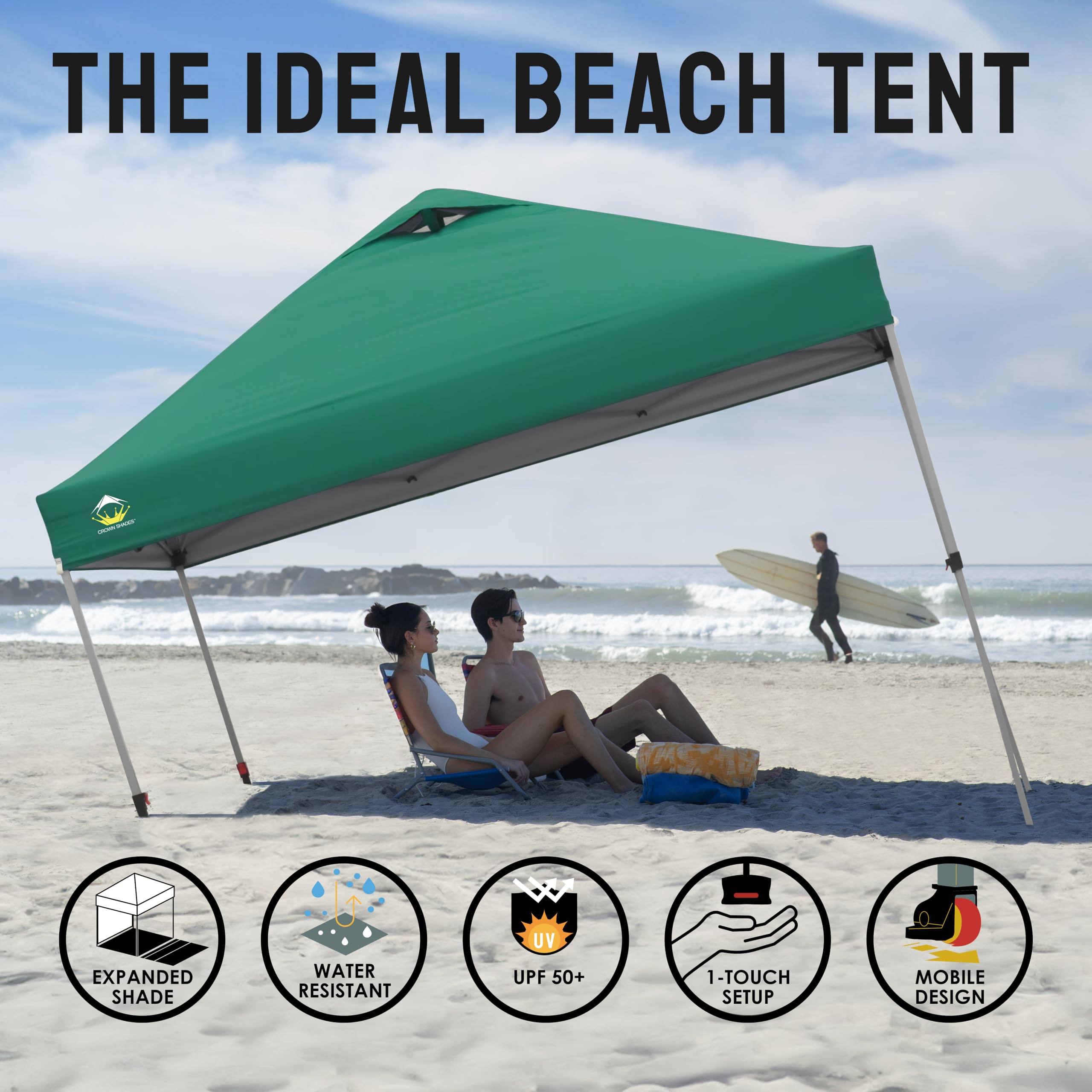 10x10 Pop Up Canopy Tent - Instant Setup Beach Shade with Carry Bag - Silver Coated Top & Forest Green Gazebo for Outdoor Events, Camping, Picnics, Backyard Parties and Tailgating