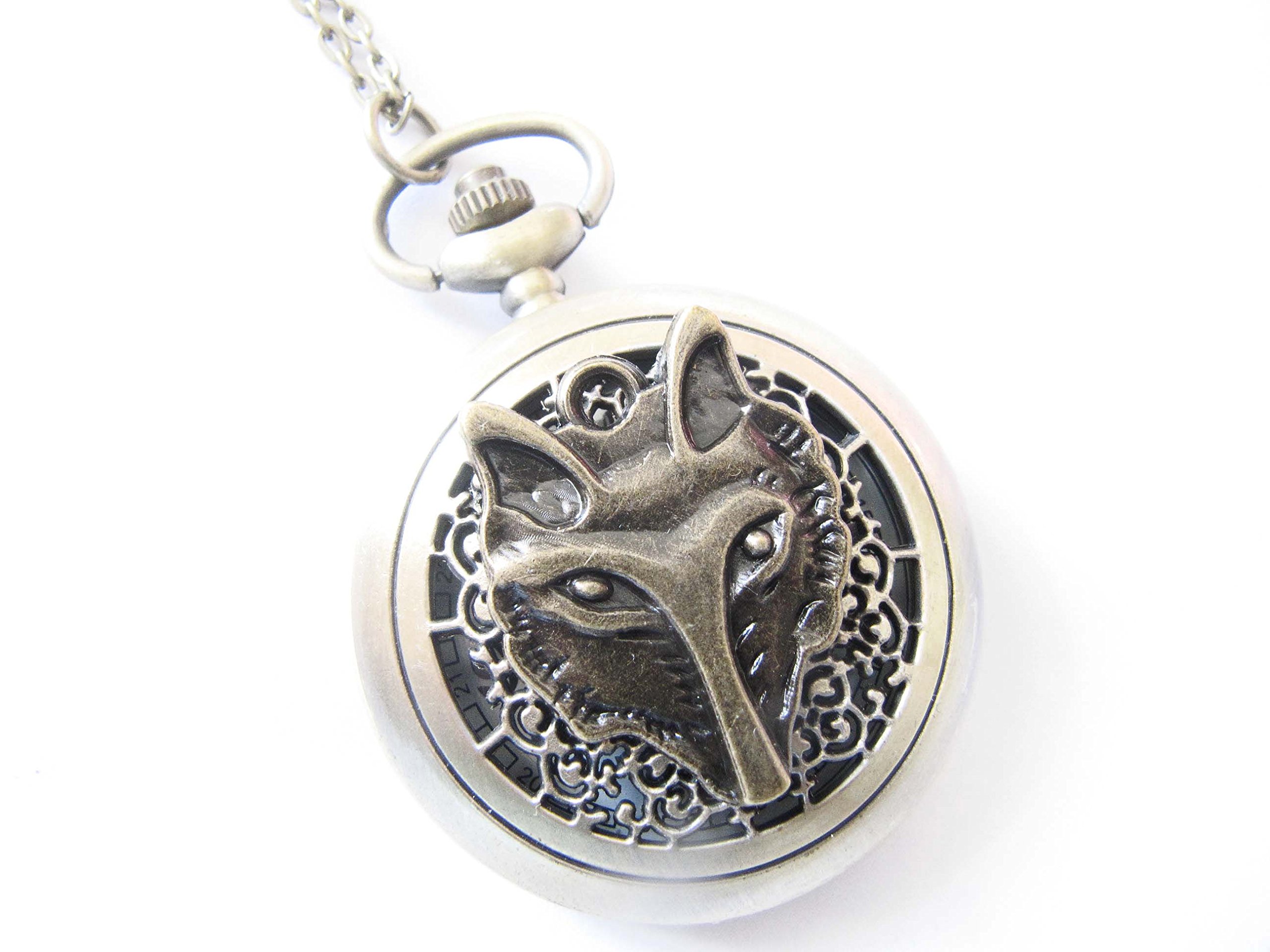 Vintage Bronze Fox Pocket Watch for Men - Unique Fox Head & Wolf Design Necklace | Perfect for Steampunk Fashion, Gifts & Collectors