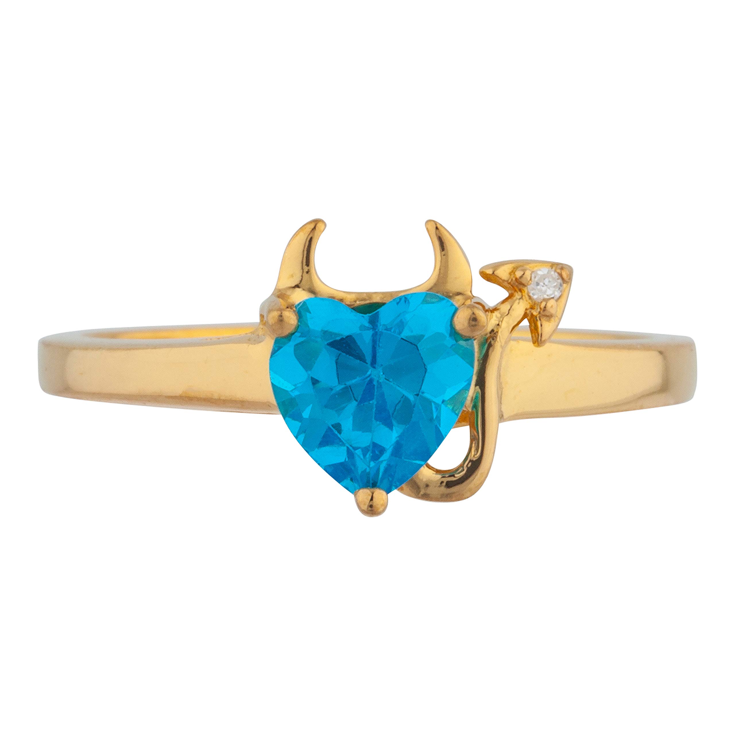 14K Yellow Gold, Rose Gold & Silver CZ Swiss Blue Topaz & Diamond Devil Heart Ring - Elegant Jewelry for Valentine's Day, Anniversary & Romantic Gifts