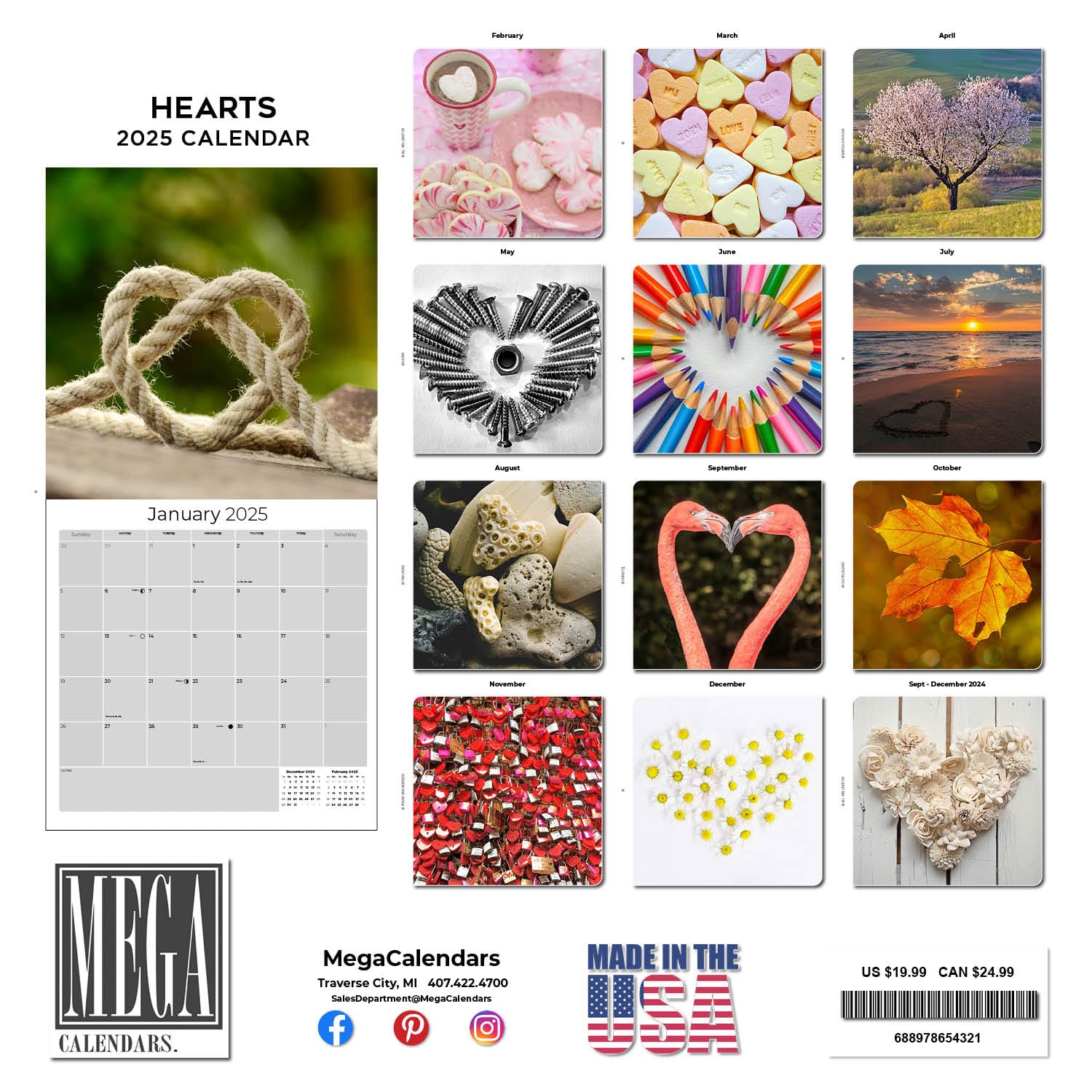2024-2025 Hearts Wall Calendar - Valentine's Day Gift, Teacher Planner, Arts & Crafts Organizer - 12