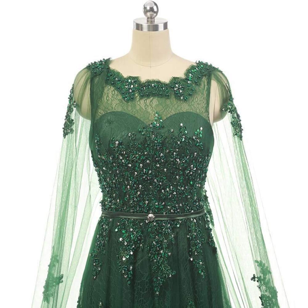 Elegant Women's Beaded Lace Tulle Formal Evening Gown with Detachable Cape - Perfect for Prom, Wedding, and Black Tie Events