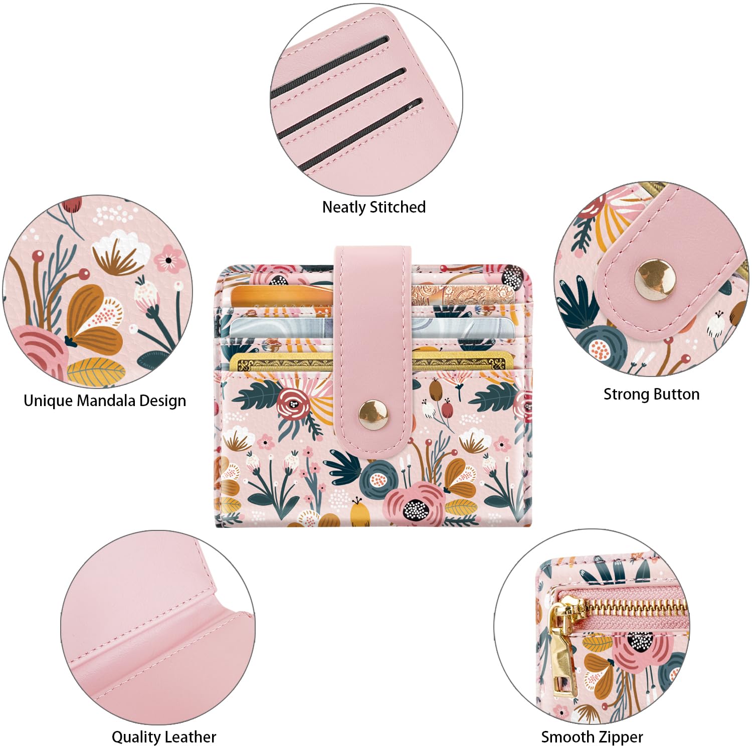 Slim RFID Blocking Bifold Wallet for Women - Small Cute Credit Card Holder with Pink Floral Design | Perfect for Everyday Use, Travel & Gift Giving