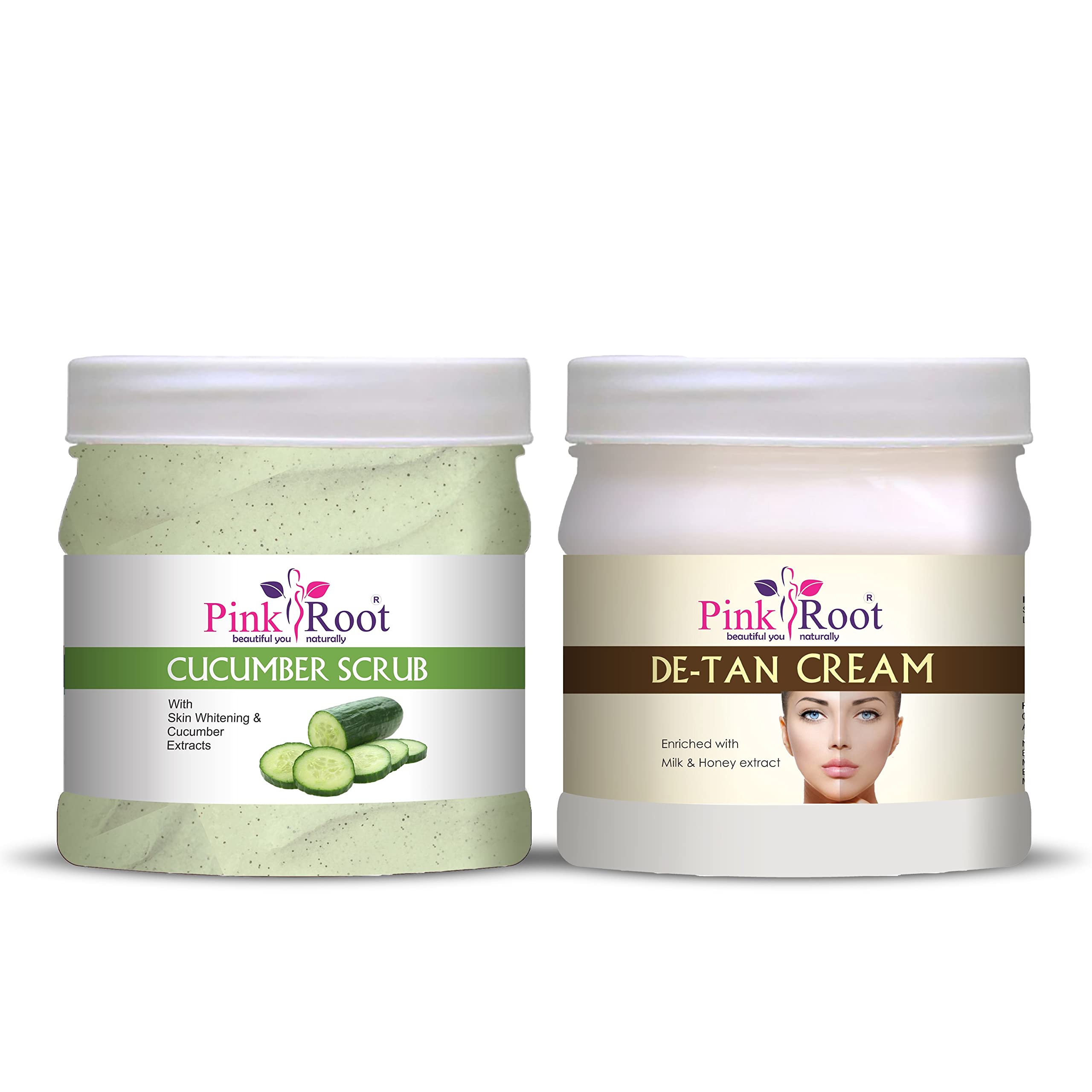 Pink Root Cucumber Face & Body Scrub 500ml with De-Tan Cream 500ml - Brightening Exfoliator for Glowing Skin | Perfect for Spa Day & At-Home Skincare Routine