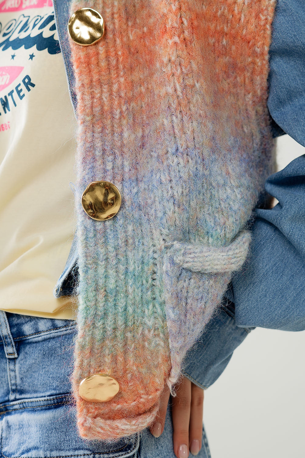 Orange Faded Knit Cardigan with Gold Buttons - Stylish Layering for Fall & Winter Outfits