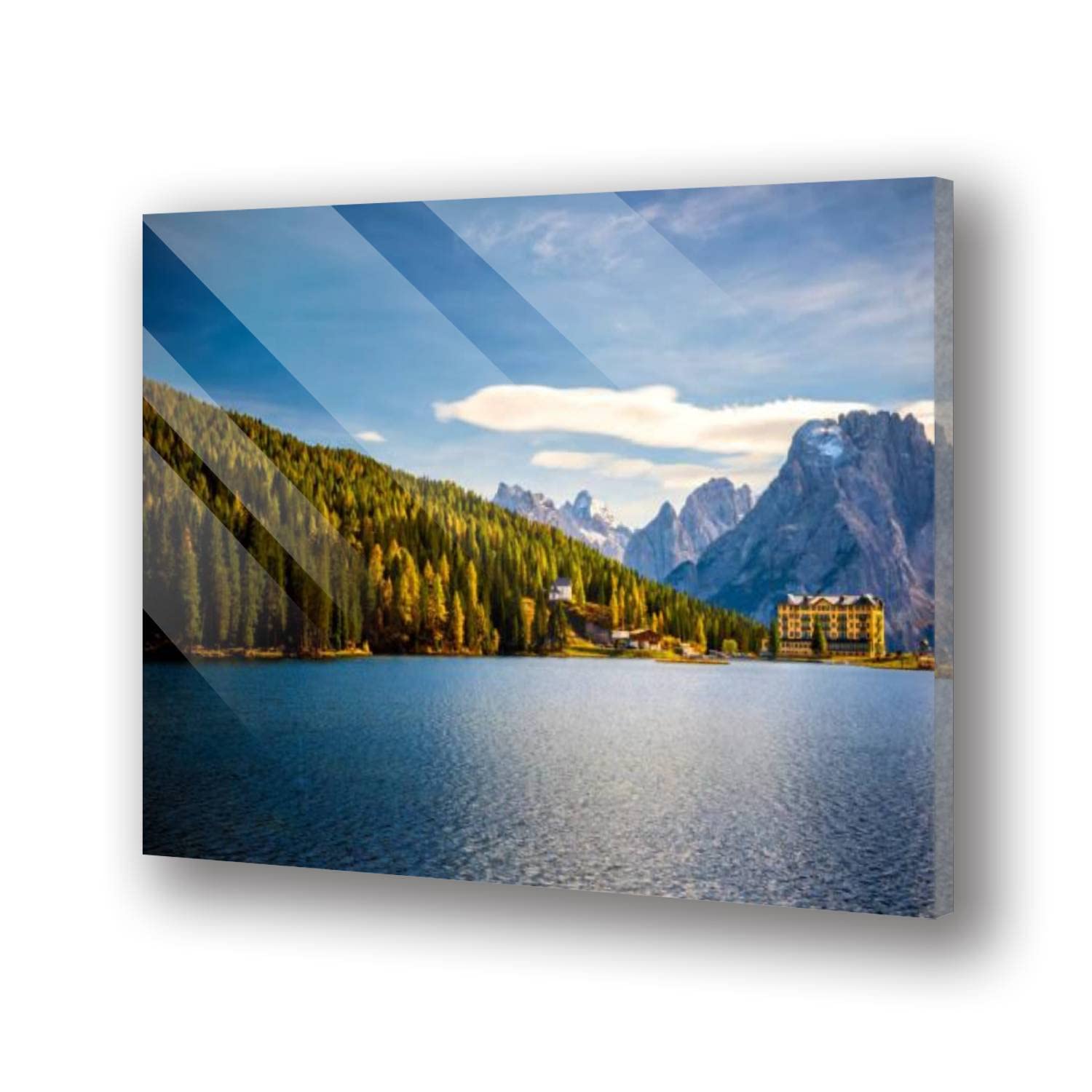 Premium Tempered Acrylic Glass Wall Art - Lago di Misurina Lake in Dolomites Mountain Landscape Print | Modern Floating Picture for Living Room, Bedroom & Office Decor | Waterproof & Shatterproof Home Accent