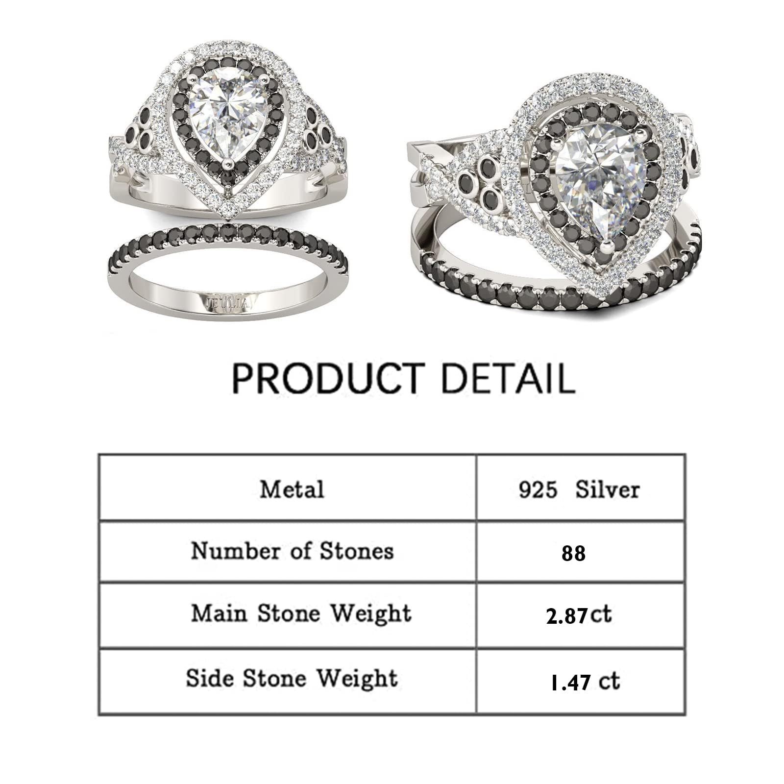 Jeulia 2.87ct Pear Cut Diamond Ring for Women - Interchangeable Double Halo Sterling Silver Wedding Band, Vintage Bridal Set with Jewelry Gift Box | Perfect for Engagement, Anniversary, Promise Rings & Special Occasions