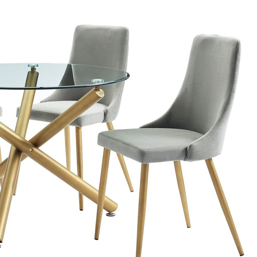 Carmilla 5-Piece Dining Set - Aged Gold Finish with Grey Upholstered Chairs - Elegant Kitchen & Dining Room Furniture for Small Spaces & Apartments