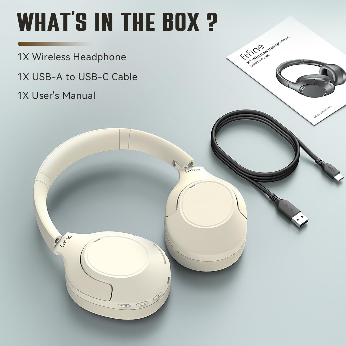 FIFINE Bluetooth Wireless Over-Ear Headphones with 65H Battery Life, Touch Control & Noise Cancellation - Comfortable Soft Earpads for Music, Phone Calls, Home Office & Travel - X3 White