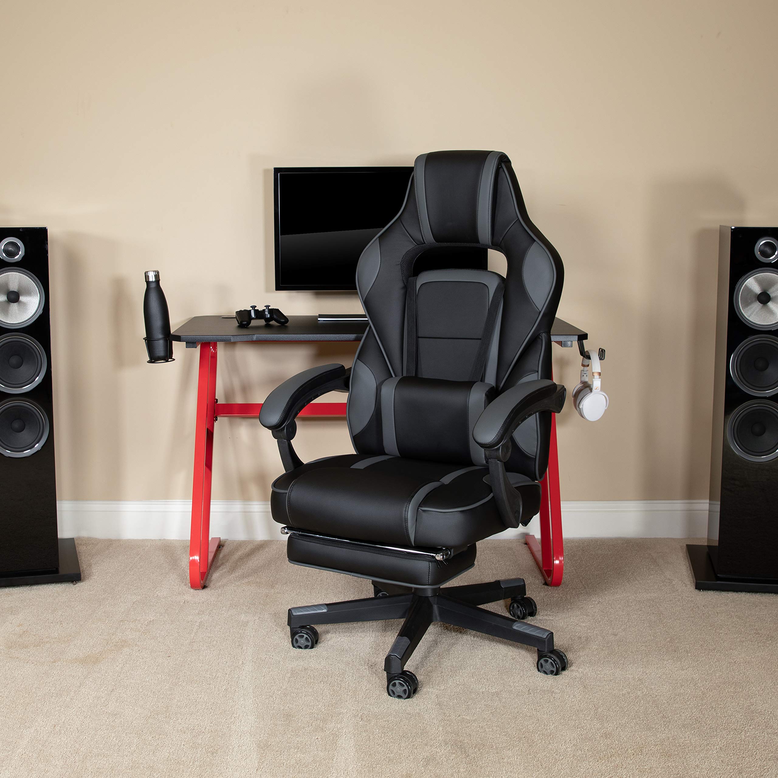 X40 Ergonomic Gaming Chair - Racing Style Computer Chair with Reclining Back, Adjustable Arms & Slide-Out Footrest - Massage Lumbar Support - Black/Gray - Perfect for Esports, Office Work & Home Gaming Setup
