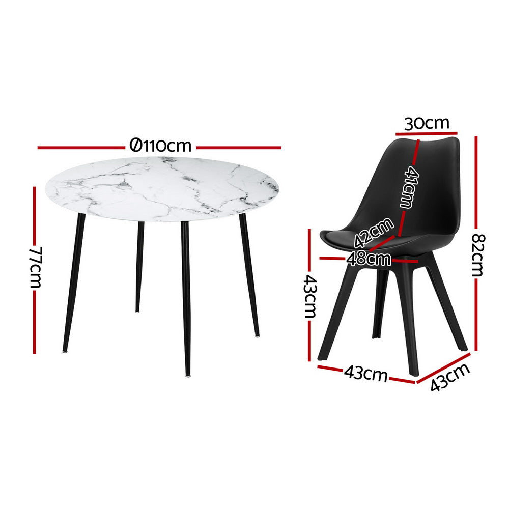 Artiss 5-Piece Dining Table Set with 4 Chairs - Modern Marble Top Black Kitchen Table for Small Space, Breakfast Nook & Apartment Dining