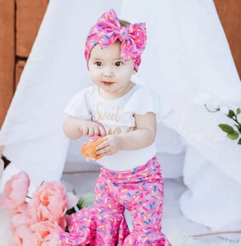 ZyHwShine Toddler Baby Girl Birthday Outfit - Sweet Short Sleeve T-Shirt with Donut Shorts or Flare Pants 2-Piece Summer Clothes Set for 1-2 Year Olds | Perfect for Birthday Parties, Photo Shoots & Summer Playdates
