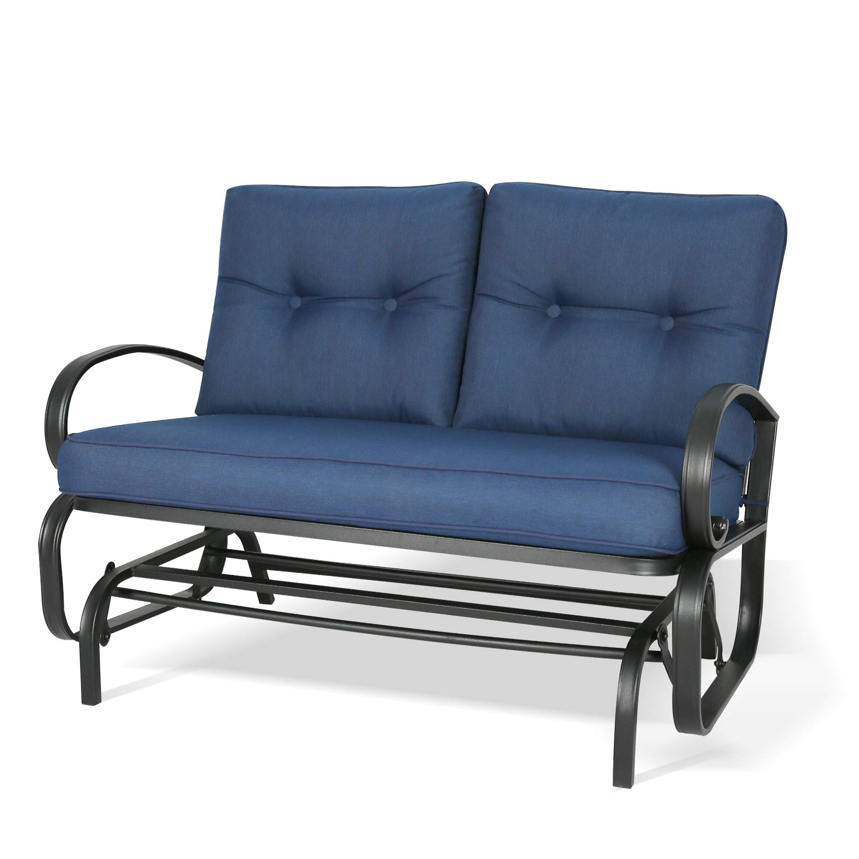 Ulax Outdoor Loveseat Patio Swing Glider Bench Chair with 100% Olefin Cushion - Navy Blue Weather-Resistant Furniture for Garden, Backyard, Porch & Deck Relaxation