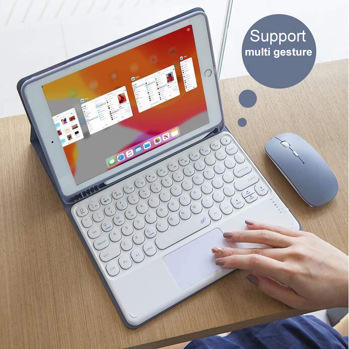 Wireless Bluetooth Keyboard Case for iPad 9.7 (2017/2018/Air 1/Air 2) - Detachable Magnetic Keyboard with Touchpad & Pencil Holder, Soft TPU Protective Cover (Green) - Perfect for Work, Study & Travel
