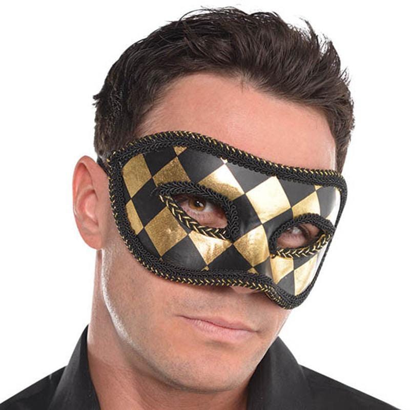 Black & Gold Harlequin Mask - Elegant Venetian Style Face Cover for Masquerade Balls, Halloween, and Themed Parties | Perfect for Costumes, Cosplay, and Festive Events