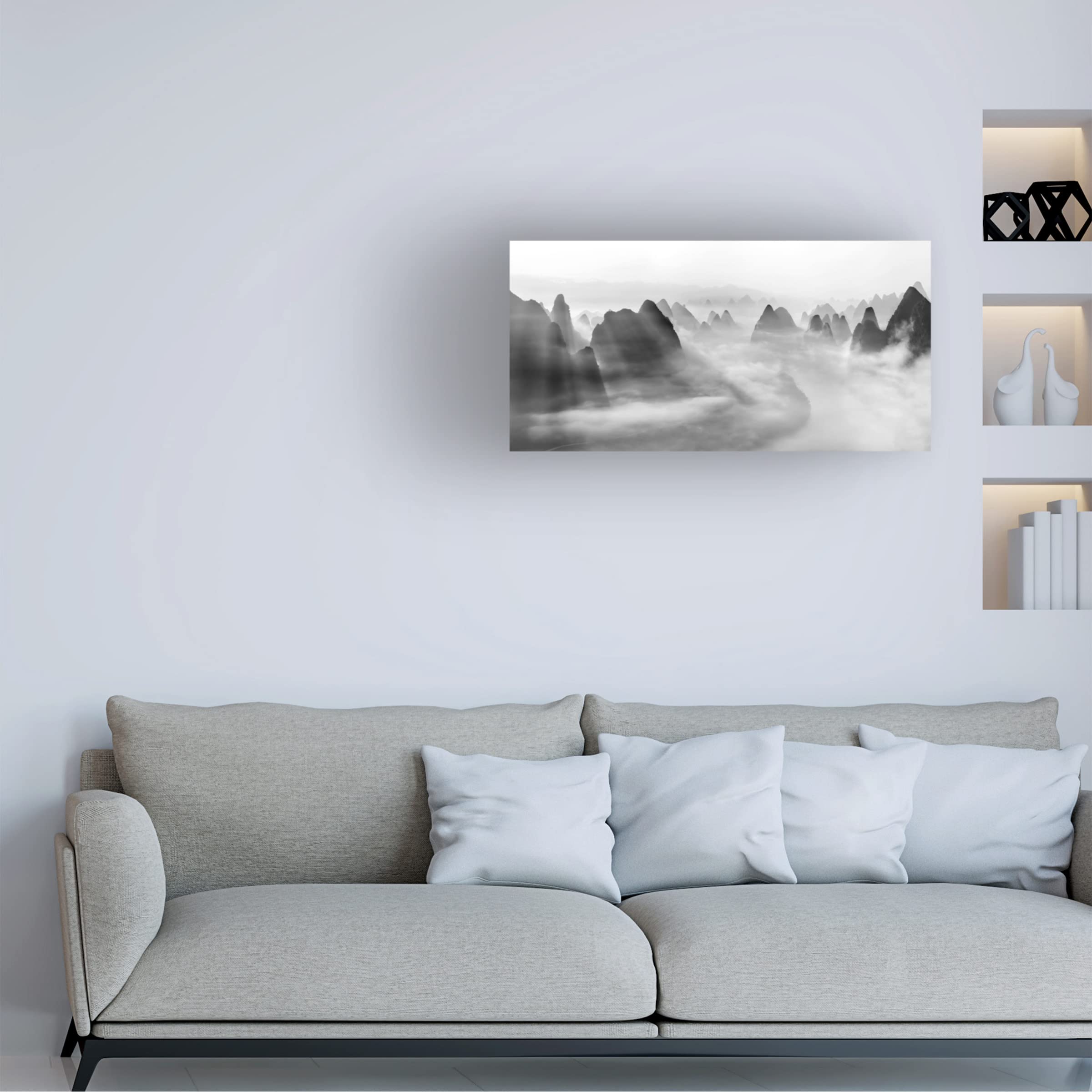Trademark Fine Art 'Yangshuo Morning Fog' Landscape Canvas Painting by Hua Zhu - Perfect for Living Room, Bedroom & Office Wall Decor