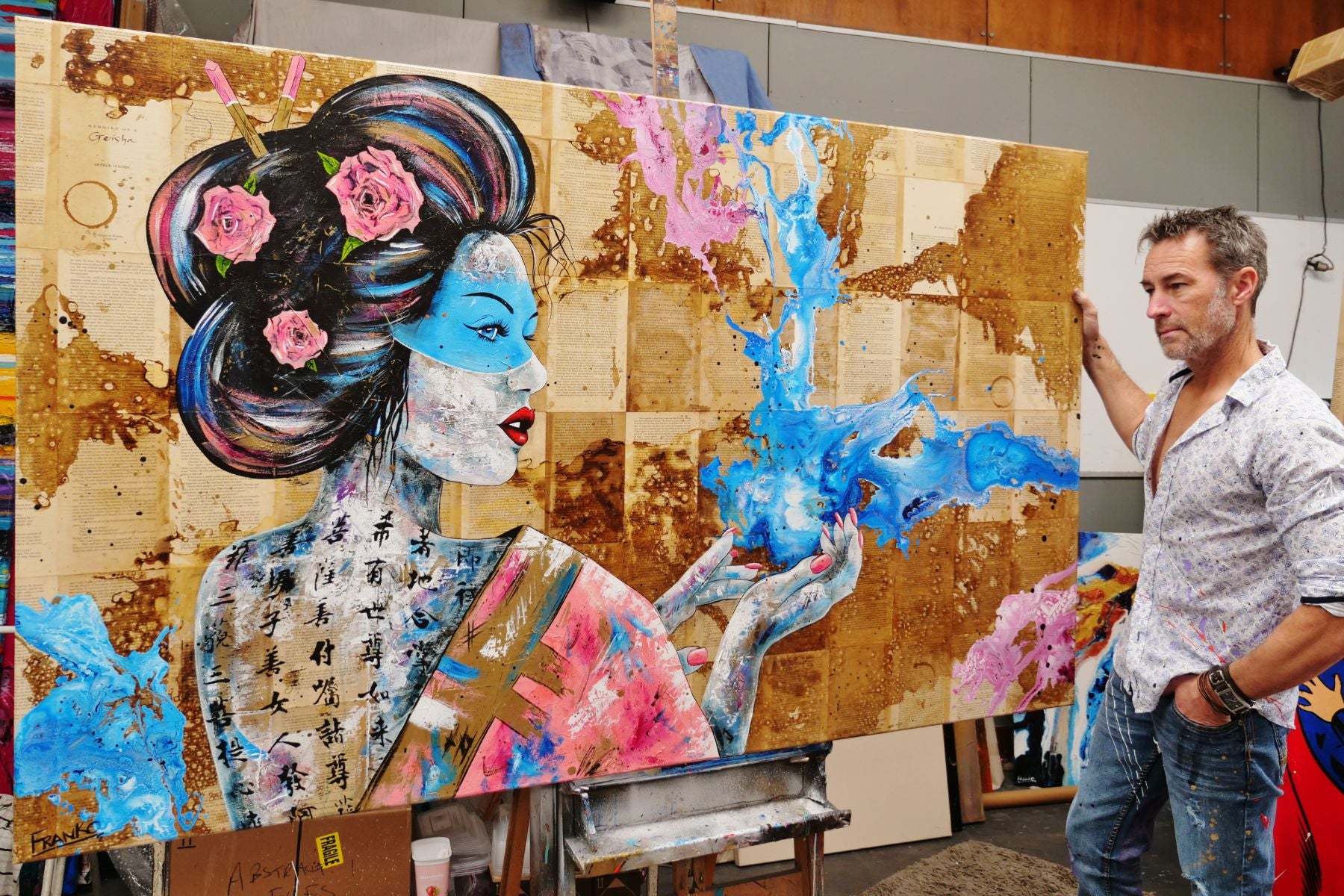 Hanabira Petal 200cm x 120cm Geisha Abstract Realism Canvas Art - Japanese Inspired Wall Decor for Living Room, Bedroom & Book Club