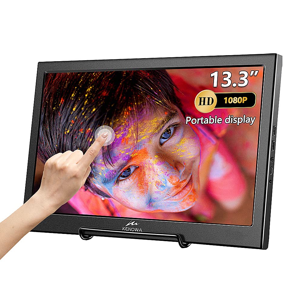 Kenowa 13.3 Inch Portable Touch Screen Monitor - Full HD 1920x1080 IPS Display with Dual HDMI Ports for Raspberry Pi, CCTV, PC, Laptop, PS3/4, Xbox | Perfect for Gaming, Coding, Security Monitoring & Office Work