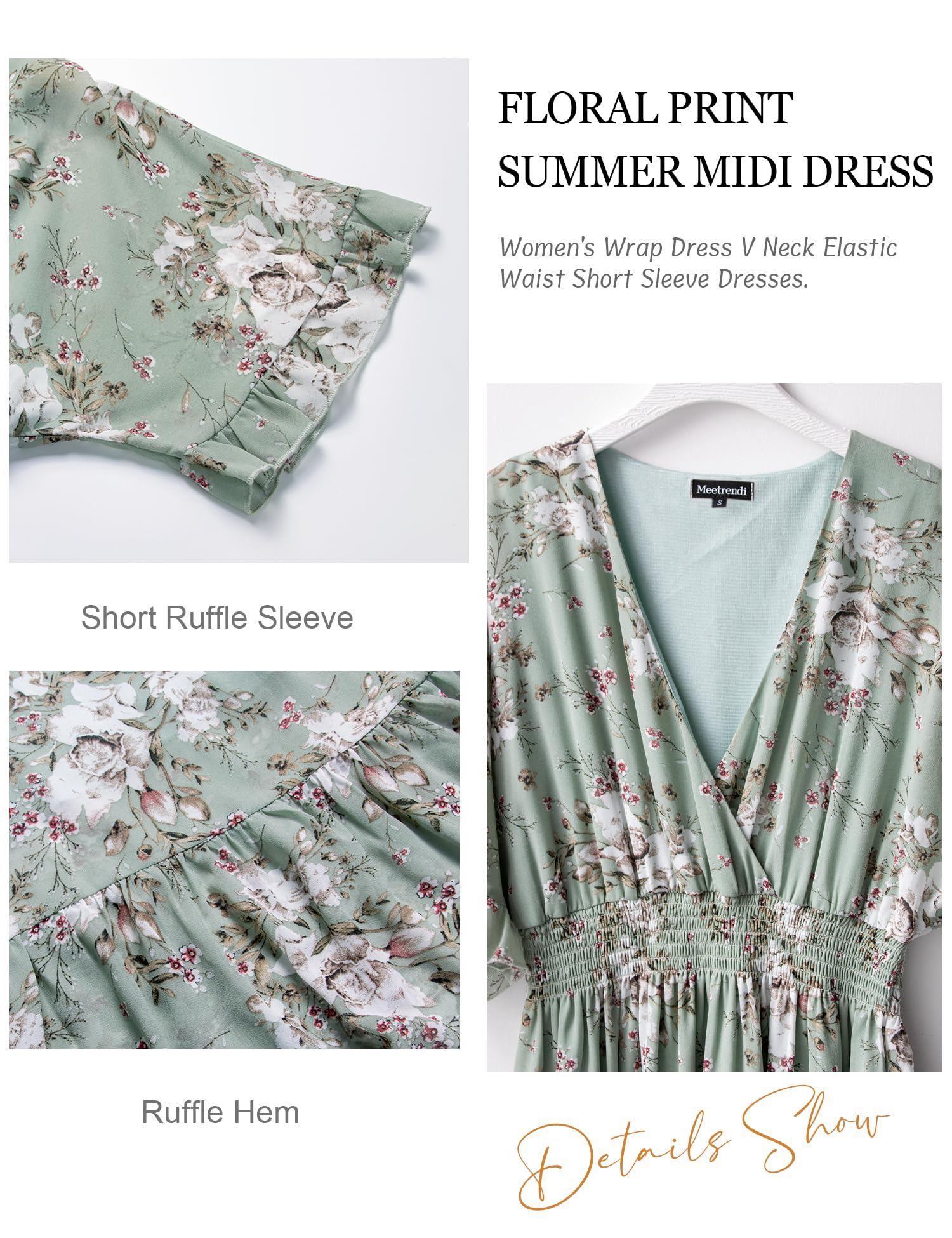 Women's Floral Midi Dress - A-Line Chiffon Boho Casual Short Sleeve Beach Dress for Spring Summer 2025 | Perfect for Vacations, Weddings & Outdoor Parties