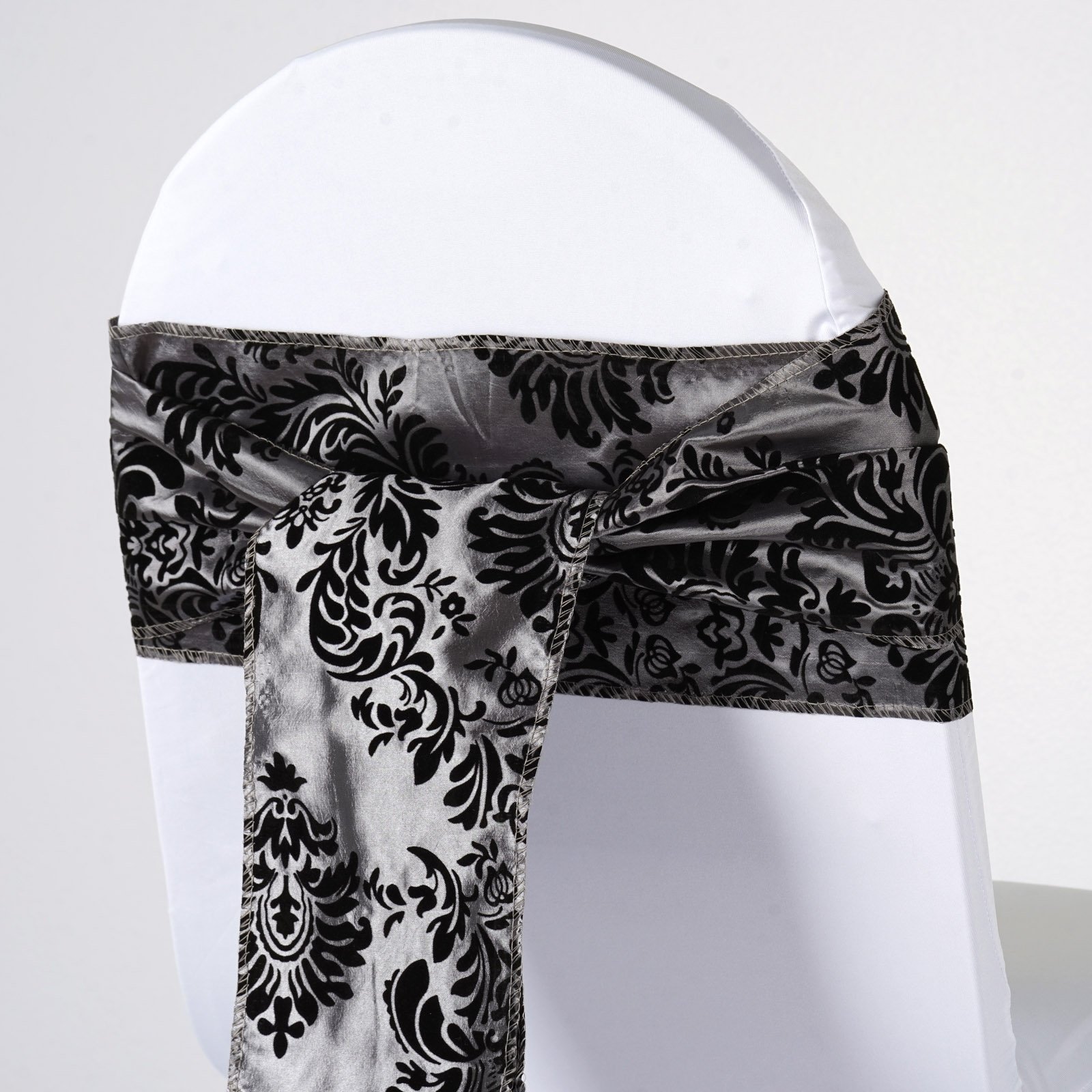 BalsaCircle 100 Black Damask Flocking Silver Chair Sashes Bows - Wedding Party Ceremony Reception Decorations | Affordable Chair Bows for Weddings, Banquets & Special Events