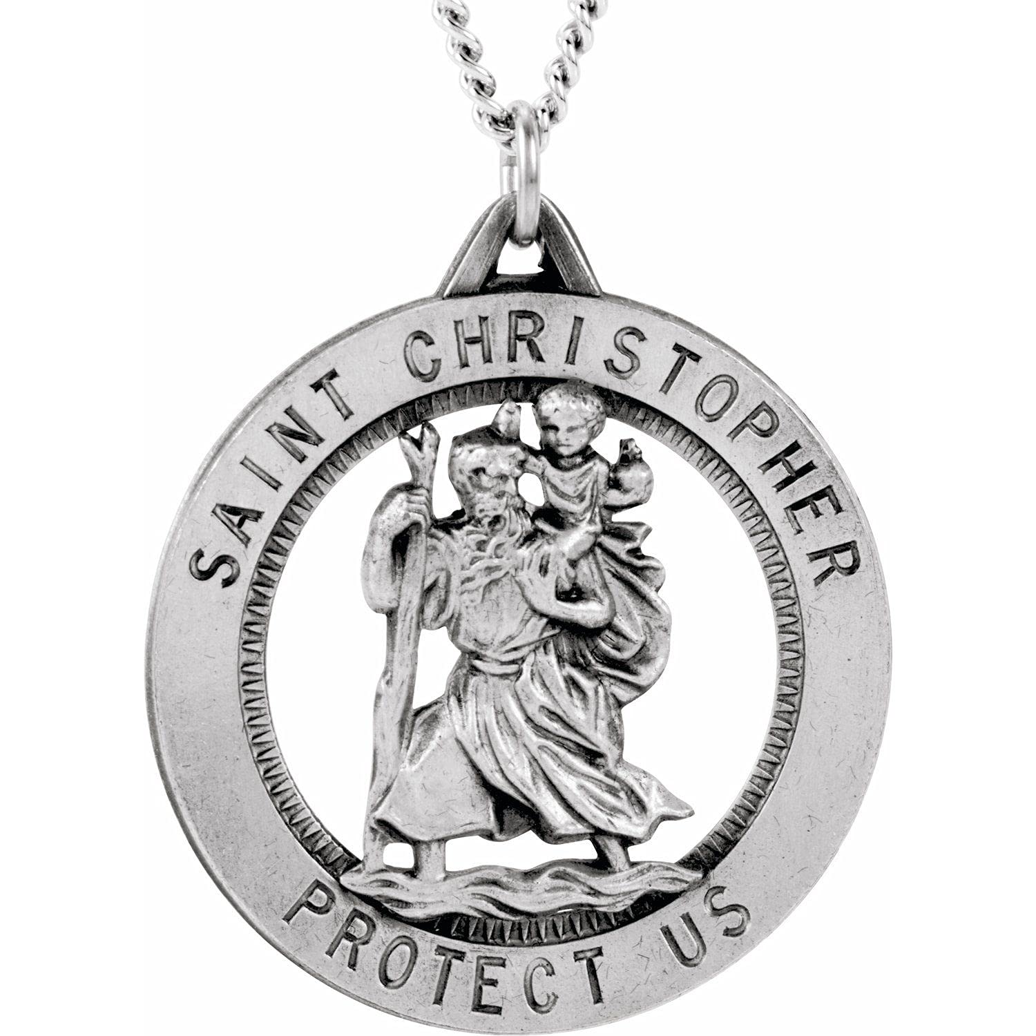 925 Sterling Silver St. Christopher Medal Necklace for Women - 25.25mm Religious Pendant Jewelry - Perfect for Travel Protection, Gifts & Everyday Wear