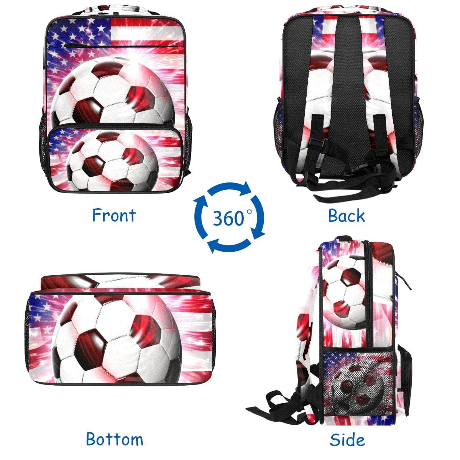 Best Travel Backpacks for Women & Men - Durable American Flag Design with Football Print - Perfect for School, Hiking, and Outdoor Adventures