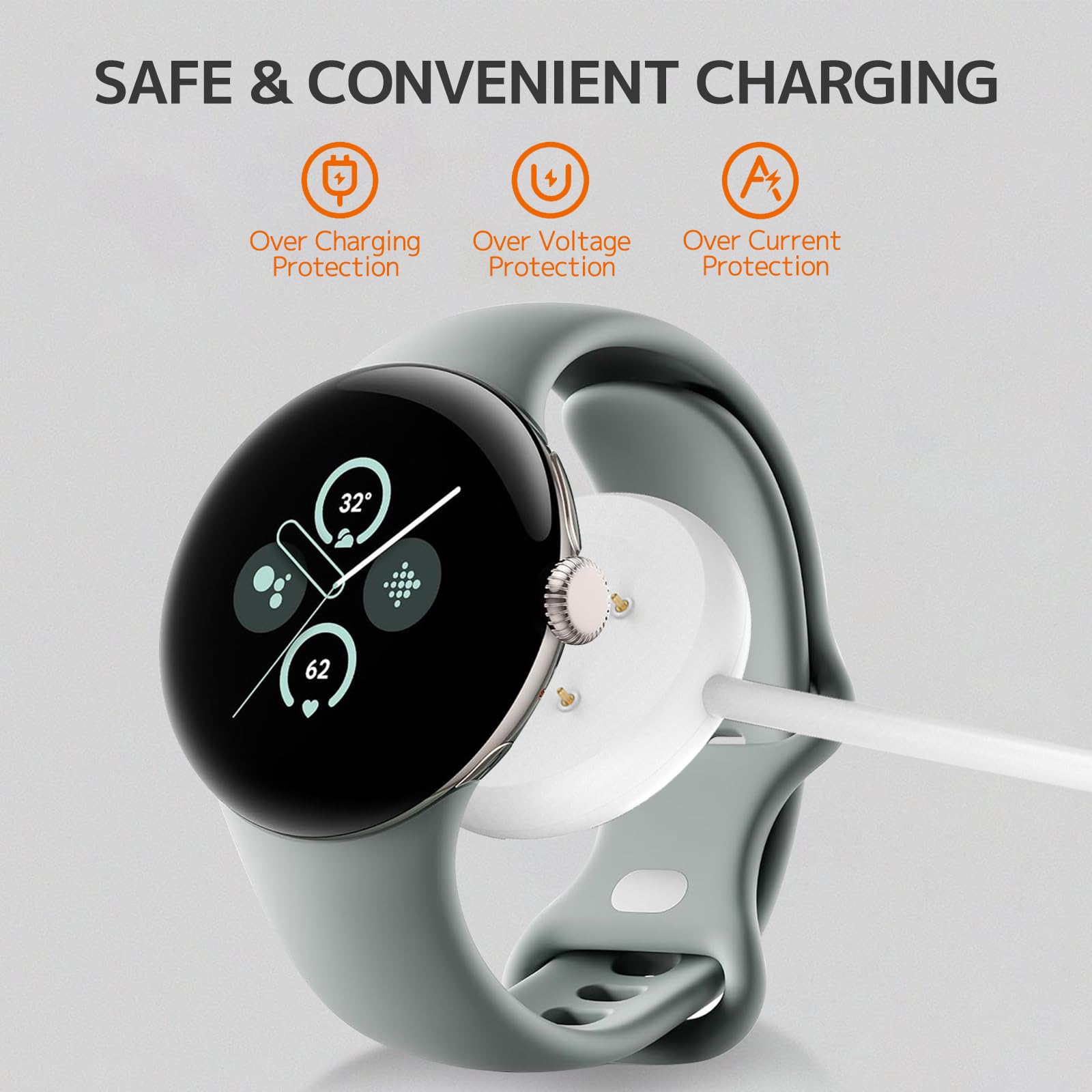 Google Pixel Watch 3 41mm/44mm & Pixel Watch 2 Charger Stand - Wireless Charging Dock Compatible with Fitbit Versa 4/3/Sense 2, Includes USB-C + USB Adapter (White) - Perfect for Home, Office and Travel Use