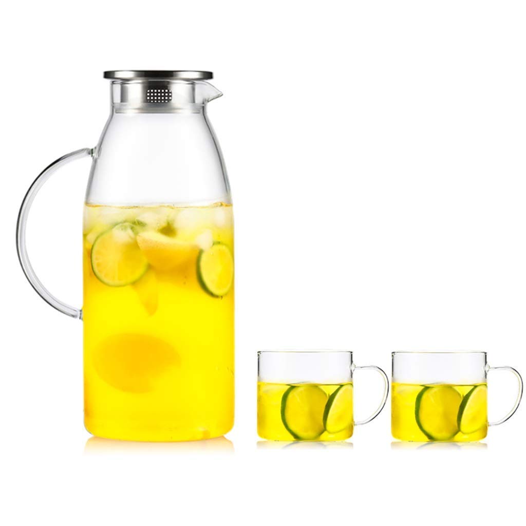 Muteiki 2800ml Glass Pitcher with Lid - Large Capacity Heat-Resistant Water Jug for Iced Tea, Juice, Lemonade - Clear B (12.5x30cm) - Perfect for Home, Office, Parties & Outdoor Gatherings